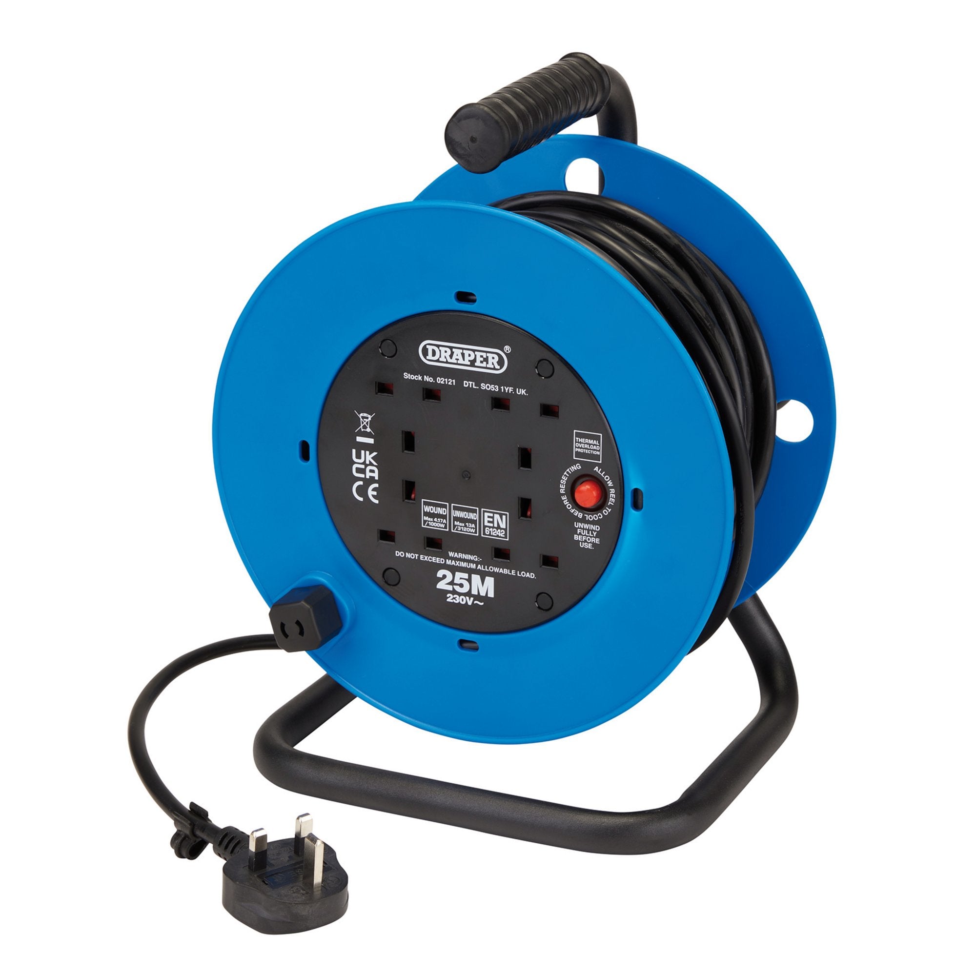 230V-Four-Socket-Industrial-Cable-Reel,-25m