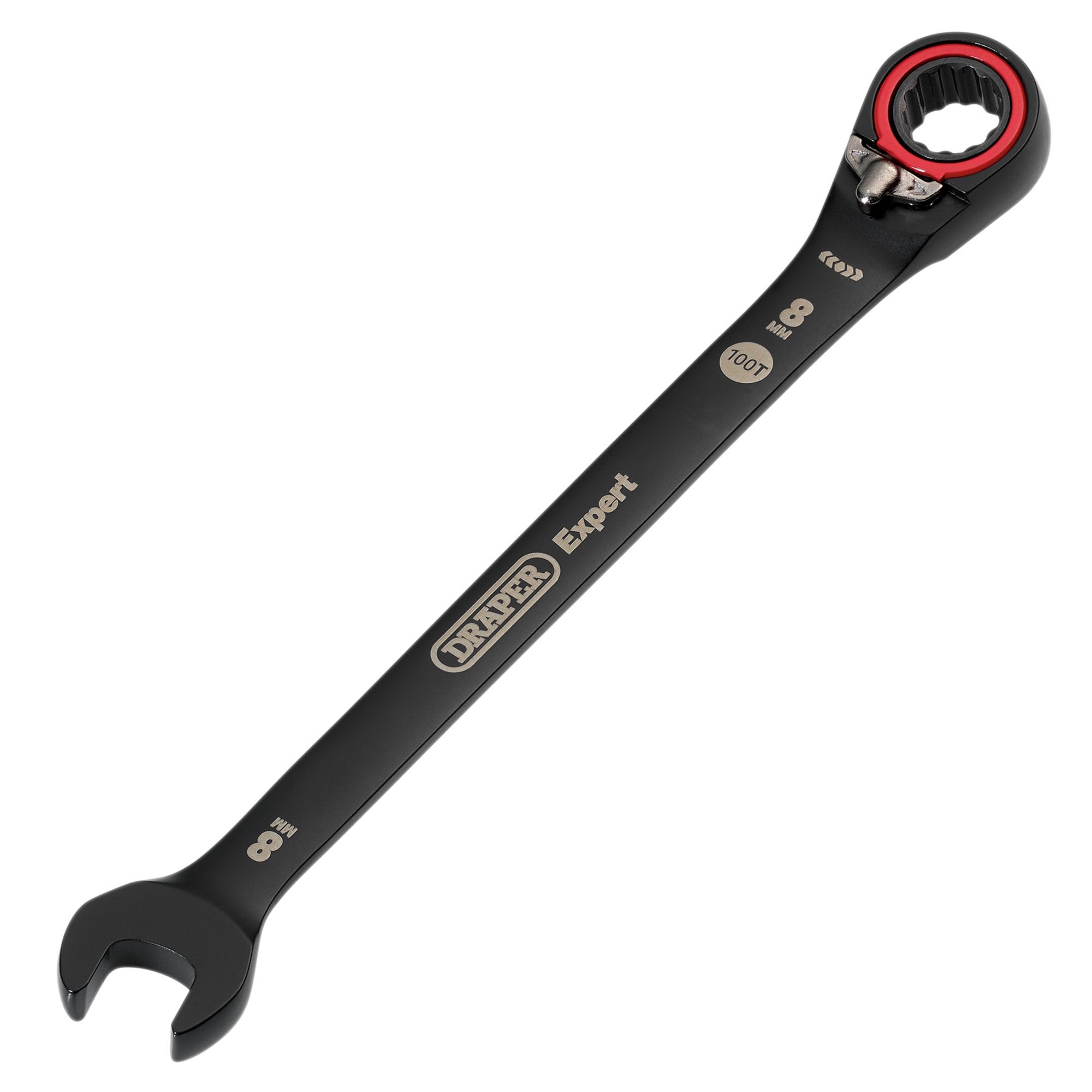 Draper-Expert-HI-TORQ®-Metric-Reversible-Ratchet-Combination-Spanner,-8mm,-Black