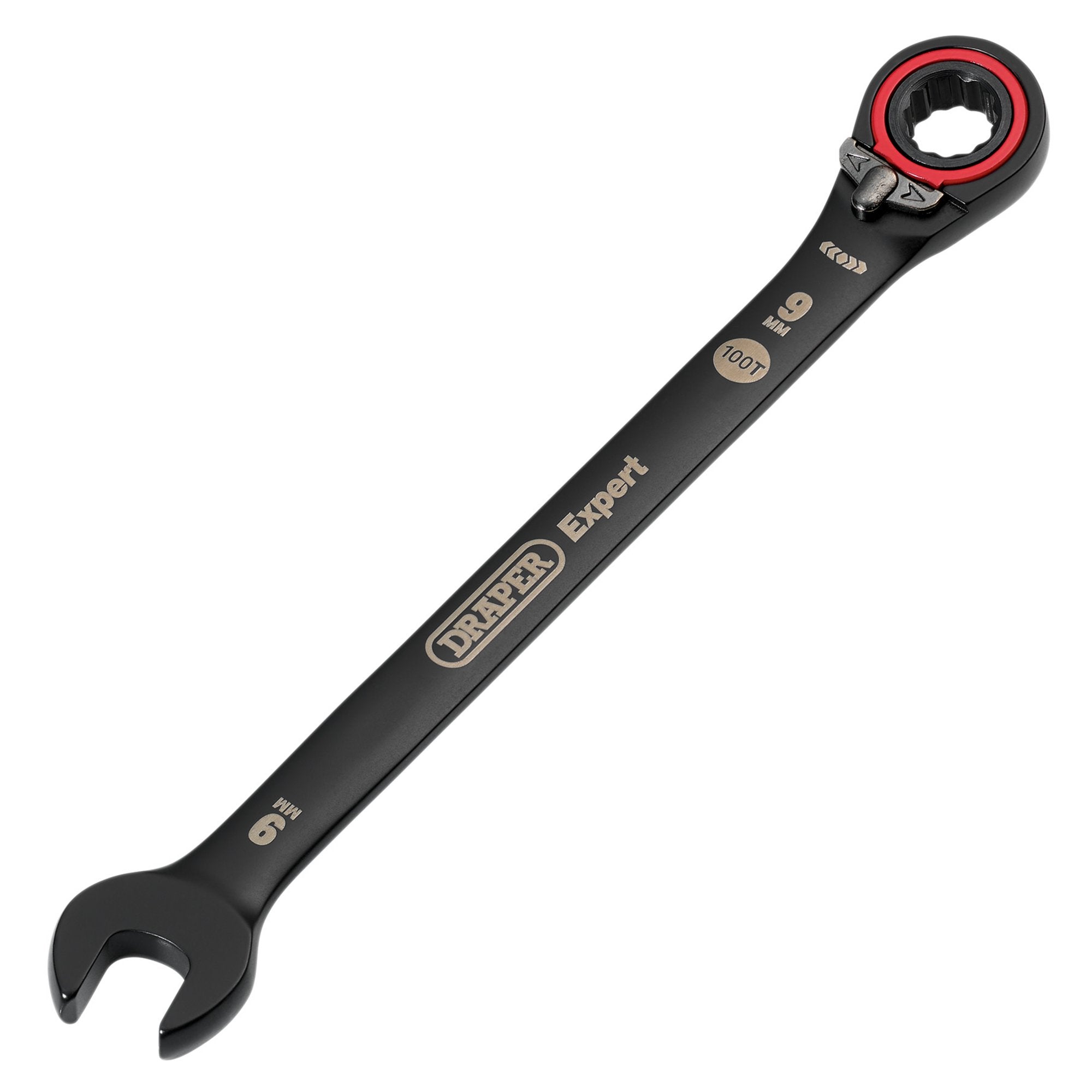 Draper-Expert-HI-TORQ®-Metric-Reversible-Ratchet-Combination-Spanner,-9mm,-Black