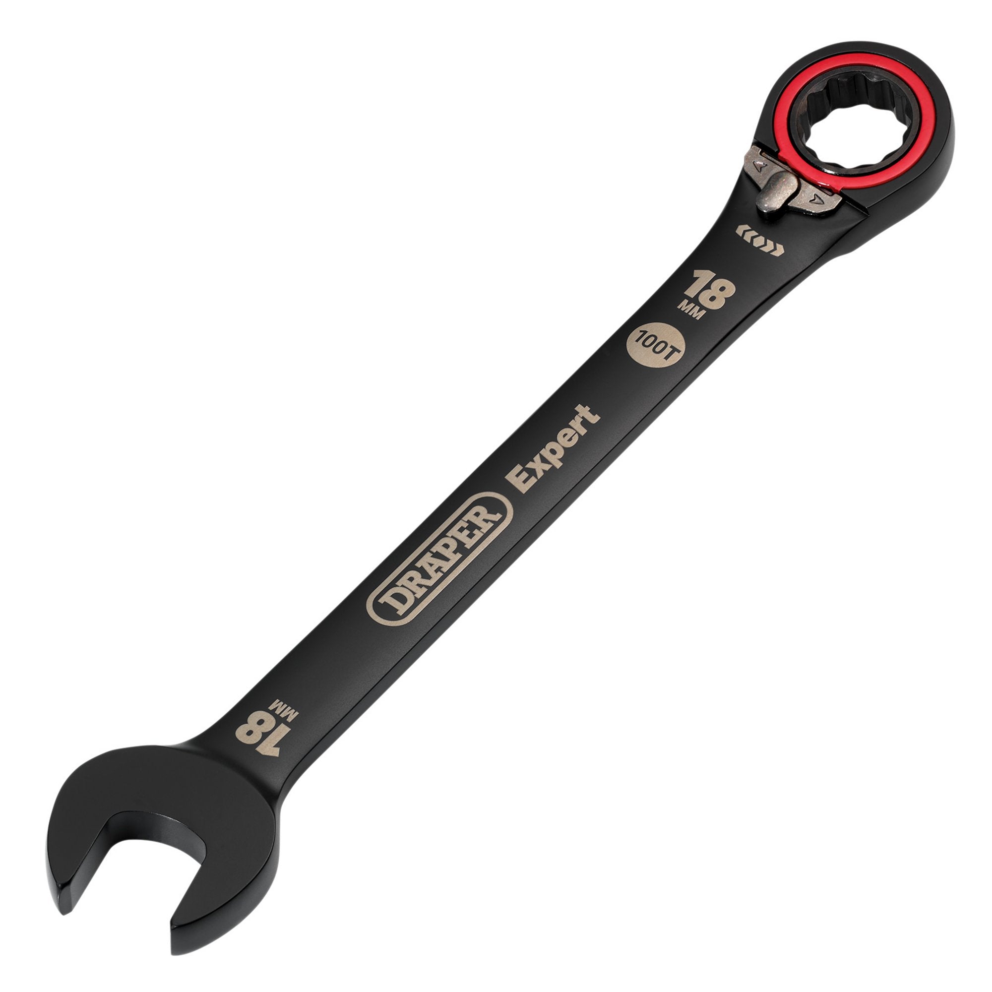 Draper-Expert-HI-TORQ®-Metric-Reversible-Ratchet-Combination-Spanner,-18mm,-Black