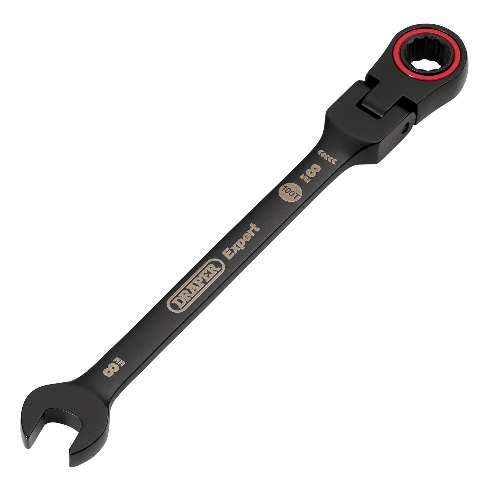 Draper-Expert-HI-TORQ®-Metric-Flexible-Head-Ratchet-Combination-Spanner,-8mm,-Black
