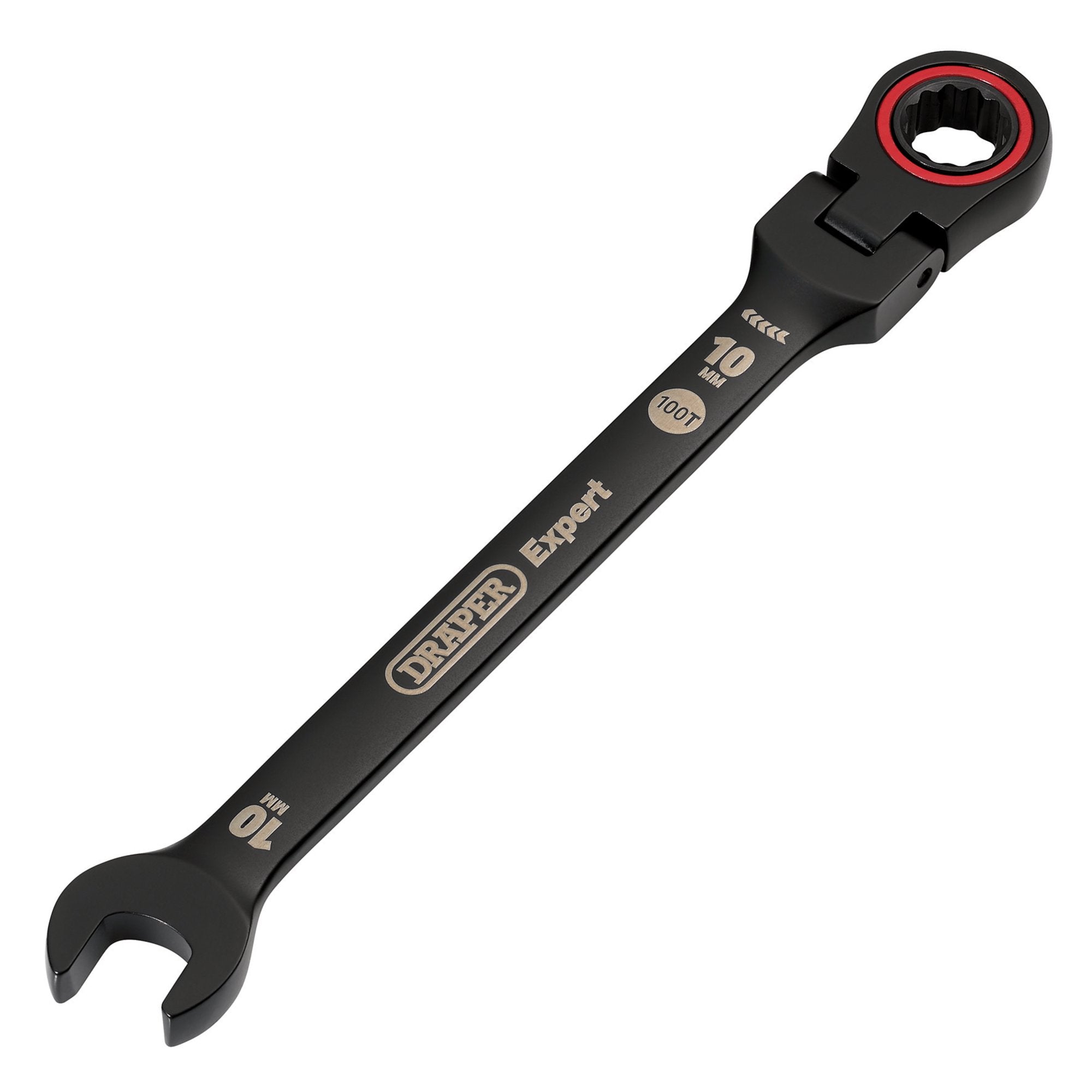 Draper-Expert-HI-TORQ®-Metric-Flexible-Head-Ratchet-Combination-Spanner,-10mm,-Black