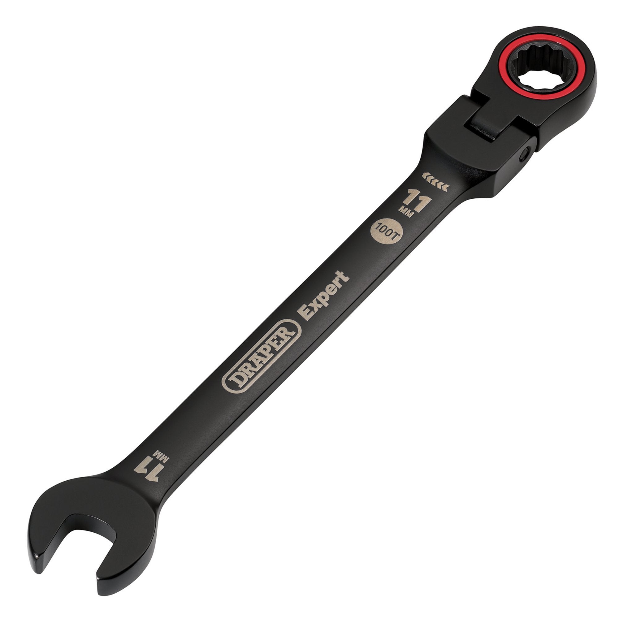 Draper-Expert-HI-TORQ®-Metric-Flexible-Head-Ratchet-Combination-Spanner,-11mm,-Black