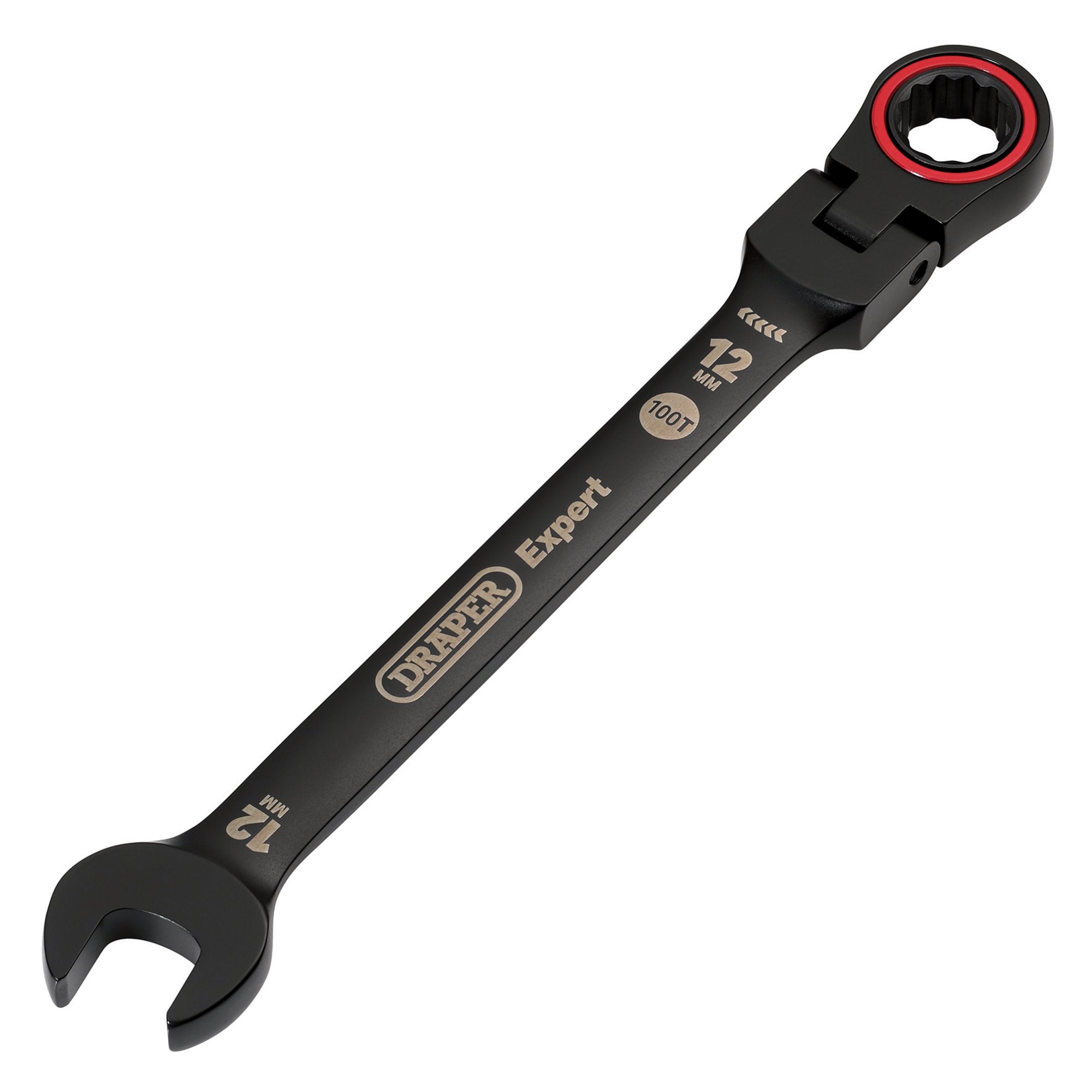 Draper-Expert-HI-TORQ®-Metric-Flexible-Head-Ratchet-Combination-Spanner,-12mm,-Black