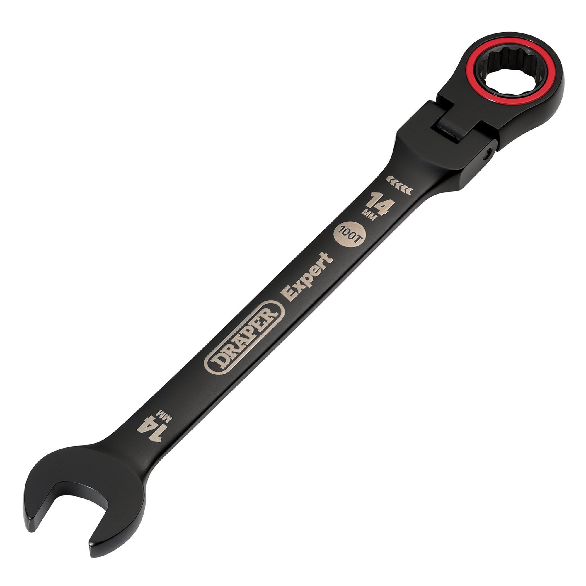 Draper-Expert-HI-TORQ®-Metric-Flexible-Head-Ratchet-Combination-Spanner,-14mm,-Black