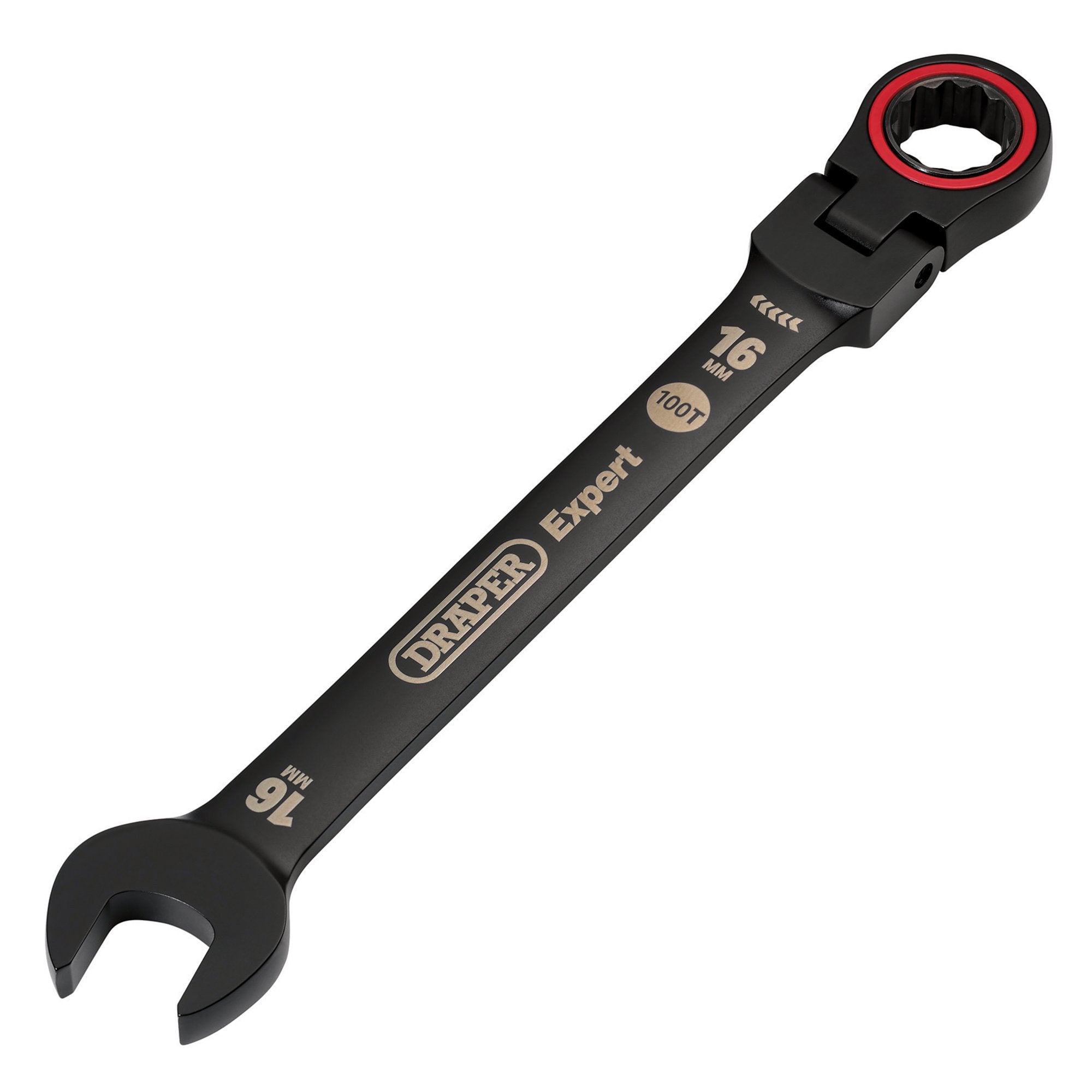 Draper-Expert-HI-TORQ®-Metric-Flexible-Head-Ratchet-Combination-Spanner,-16mm,-Black