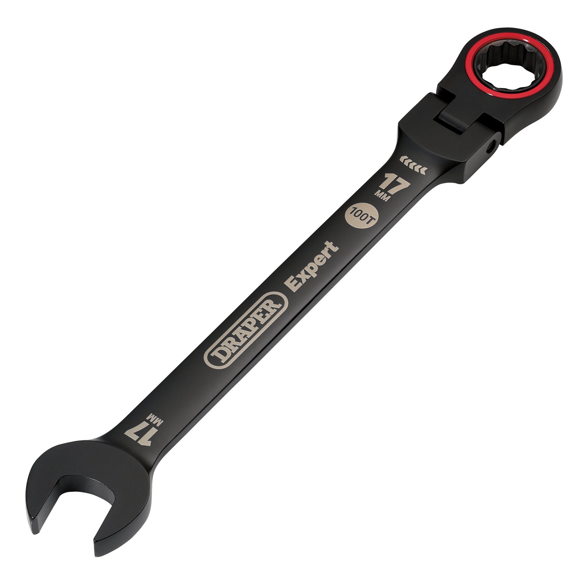 Draper-Expert-HI-TORQ®-Metric-Flexible-Head-Ratchet-Combination-Spanner,-17mm,-Black