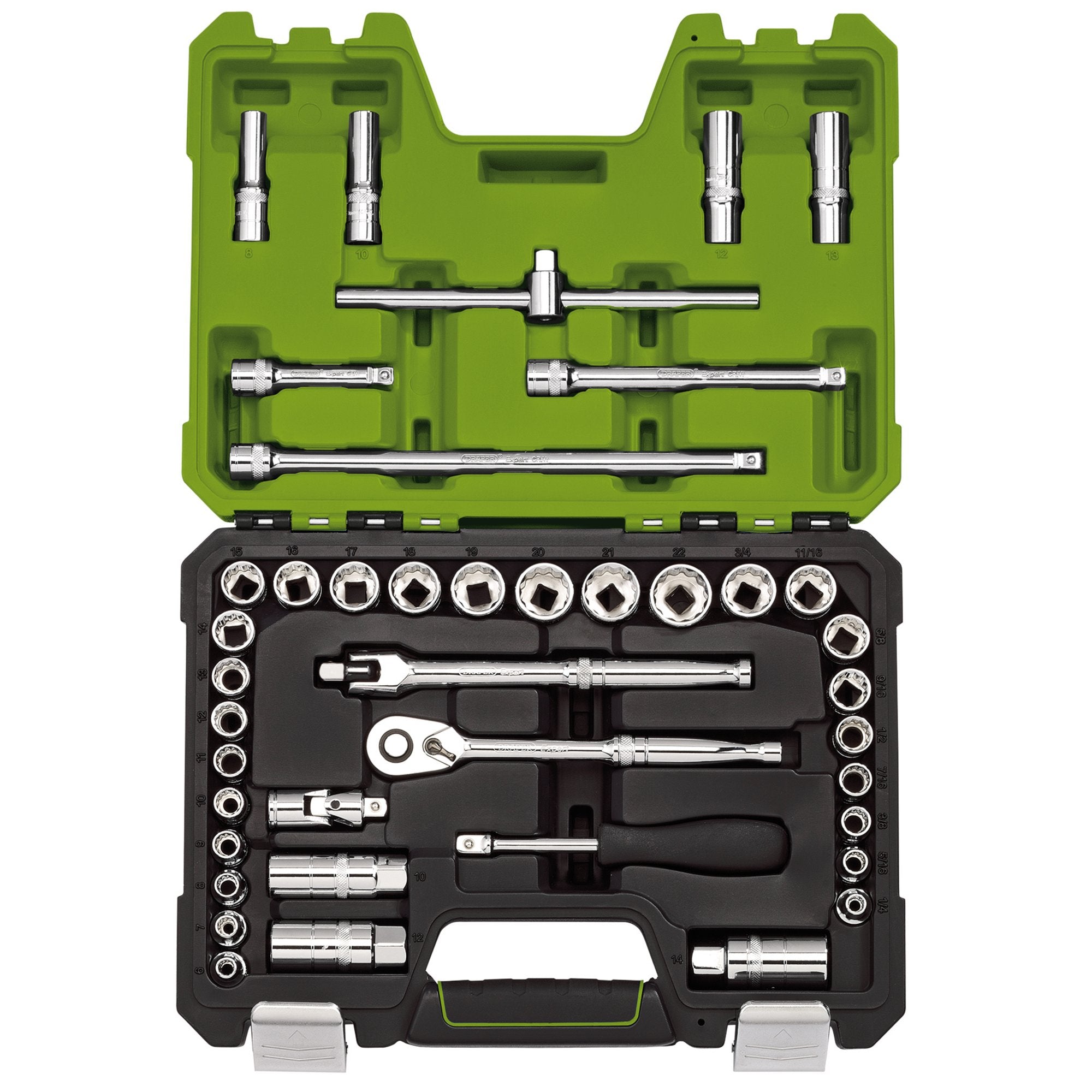 Draper-Expert-MM/AF-Combined-Socket-Set,-3/8"-Sq.-Dr.,-Green-(41-Piece)