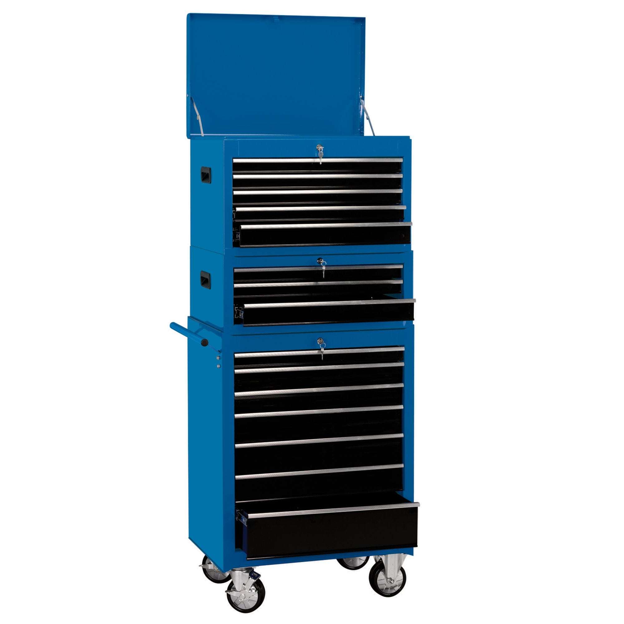 Combination-Roller-Cabinet-and-Tool-Chest,-15-Drawer,-26",-Blue