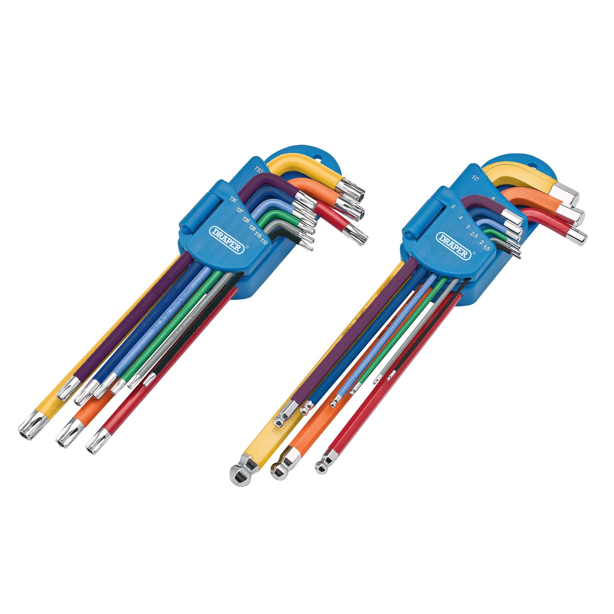 Draper-TX-STAR®-Security-&-Hex-Metric-Long-Arm-Key-Set,-Colour-Coded-(18-Piece)
