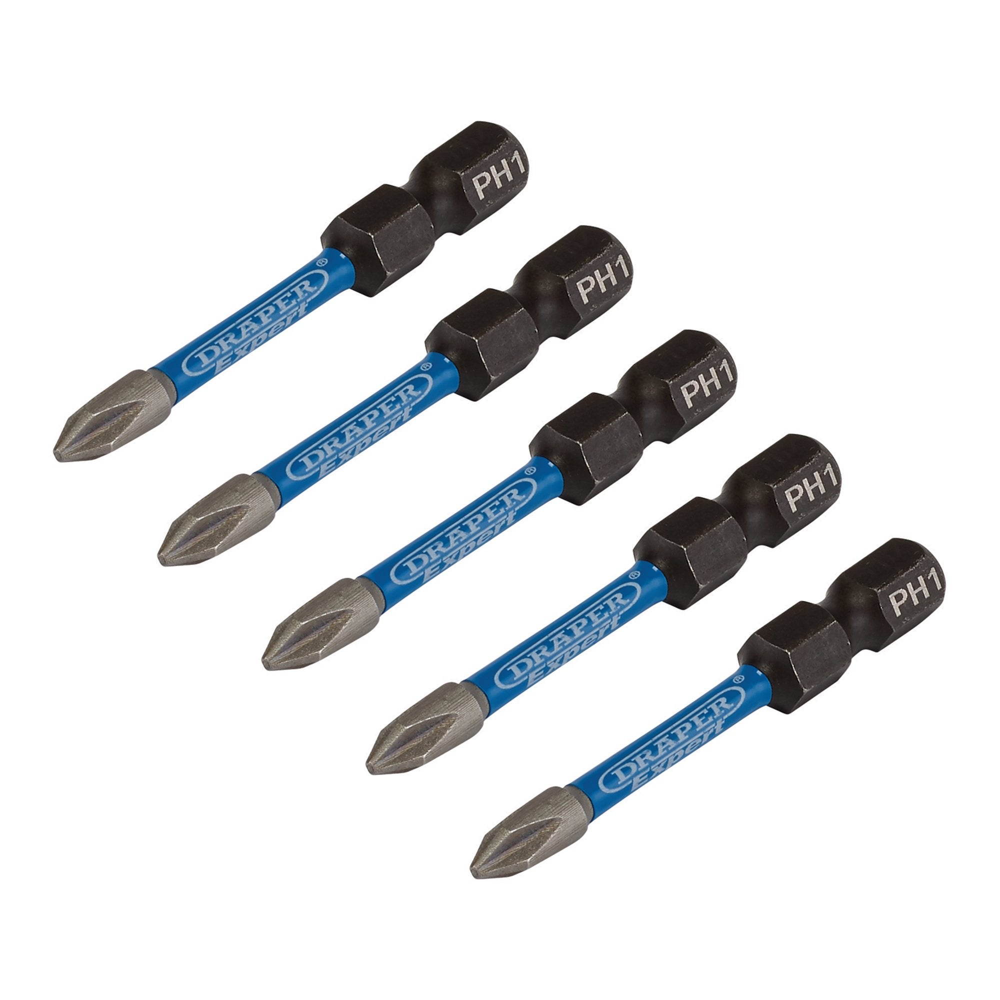 Draper-Expert-Cross-Slot/PH-Type-Impact-Screwdriver-Bits,-No.1-x-50mm,-1/4"-Hex-(Pack-of-5)
