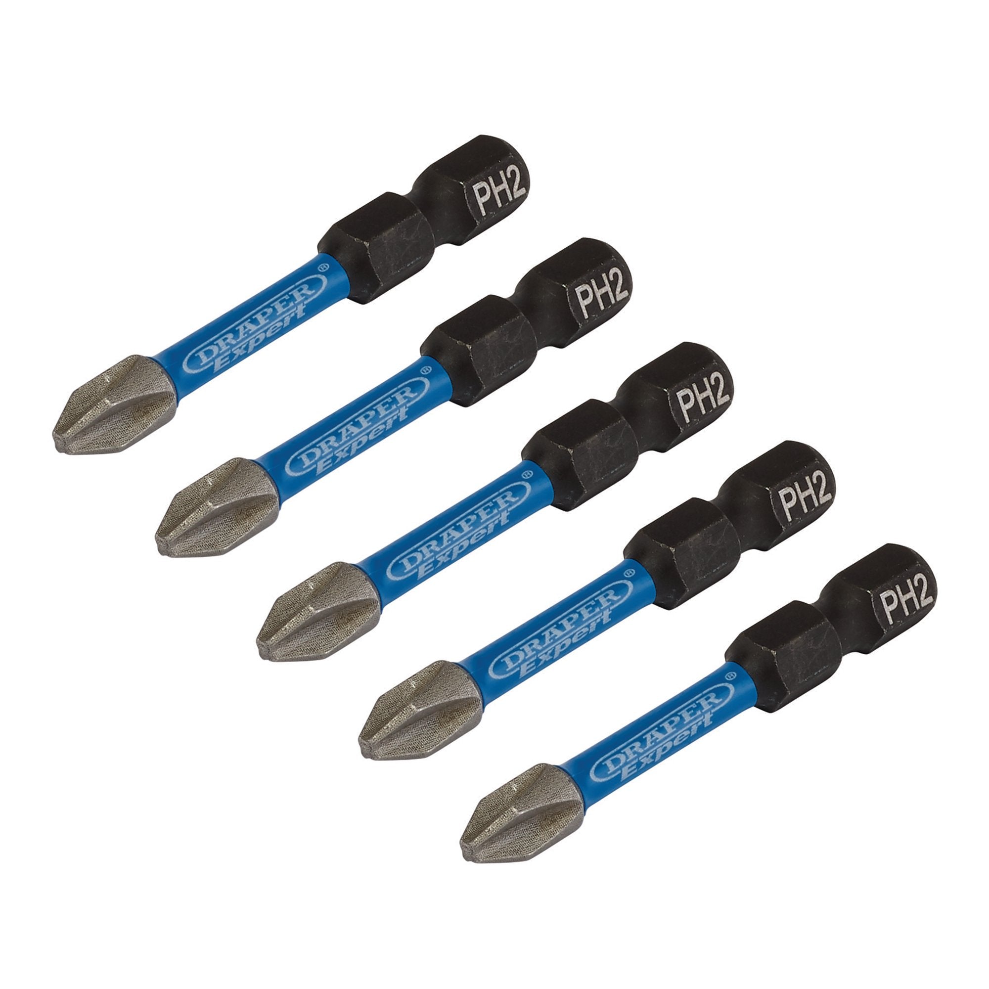 Draper-Expert-Cross-Slot/PH-Type-Impact-Screwdriver-Bits,-No.2-x-50mm,-1/4"-Hex-(Pack-of-5)