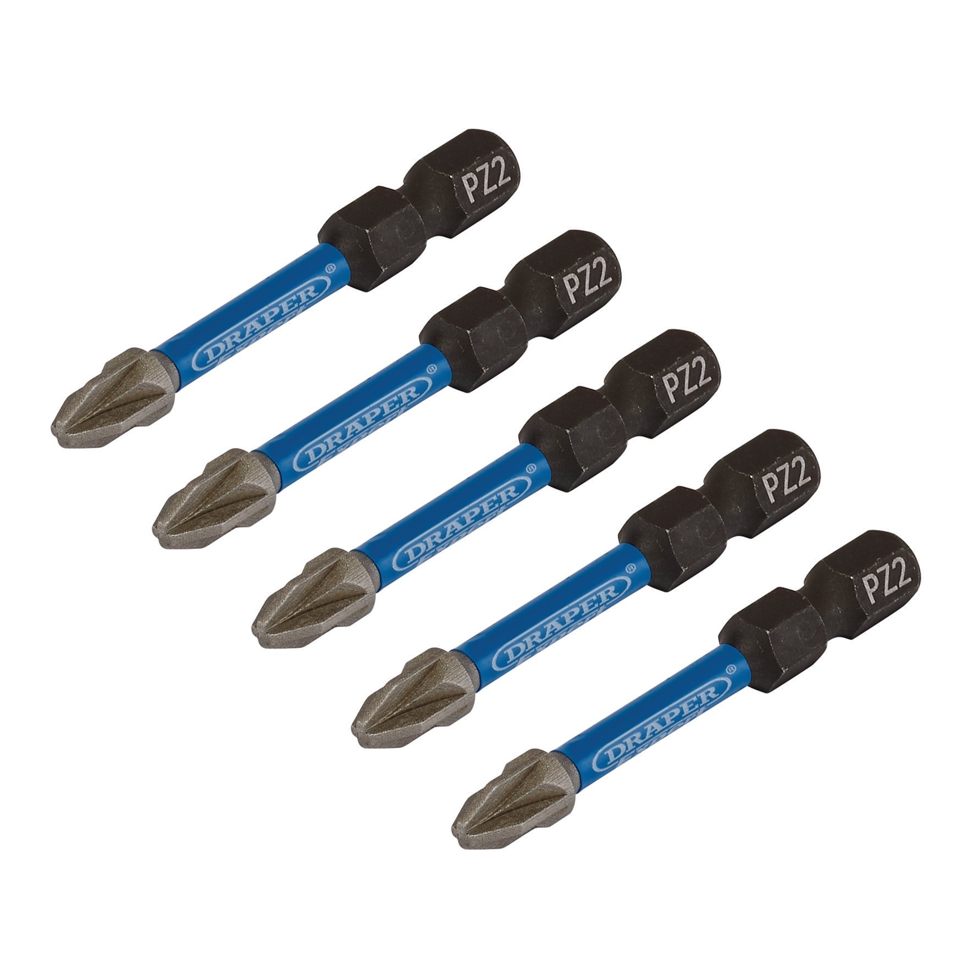 Draper-Expert-PZ-Type-Impact-Screwdriver-Bits,-No.2-x-50mm,-1/4"-Hex-(Pack-of-5)