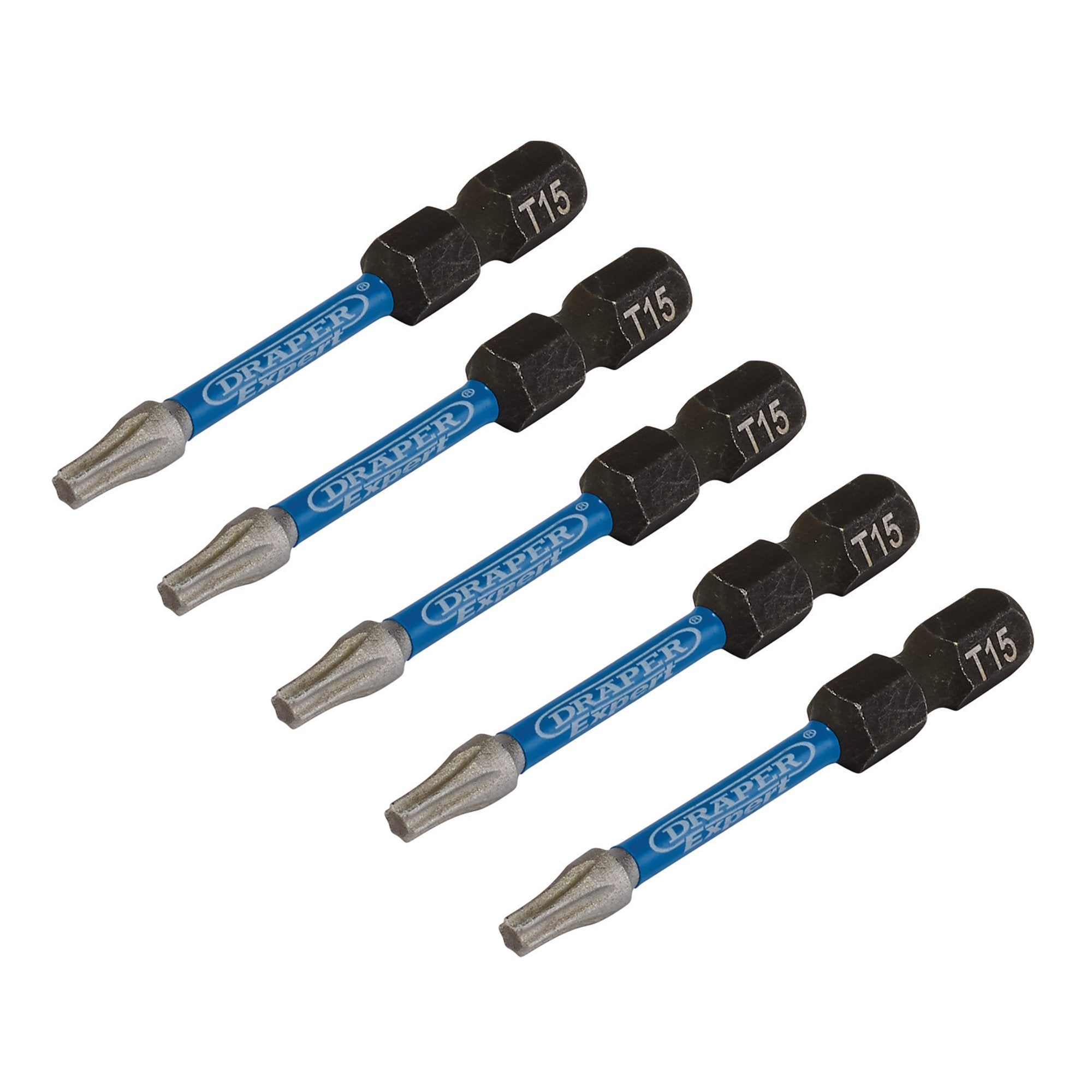 Draper-Expert-TX-STAR®-Impact-Screwdriver-Bits,-T15-x-50mm,-1/4"-Hex-(Pack-of-5)