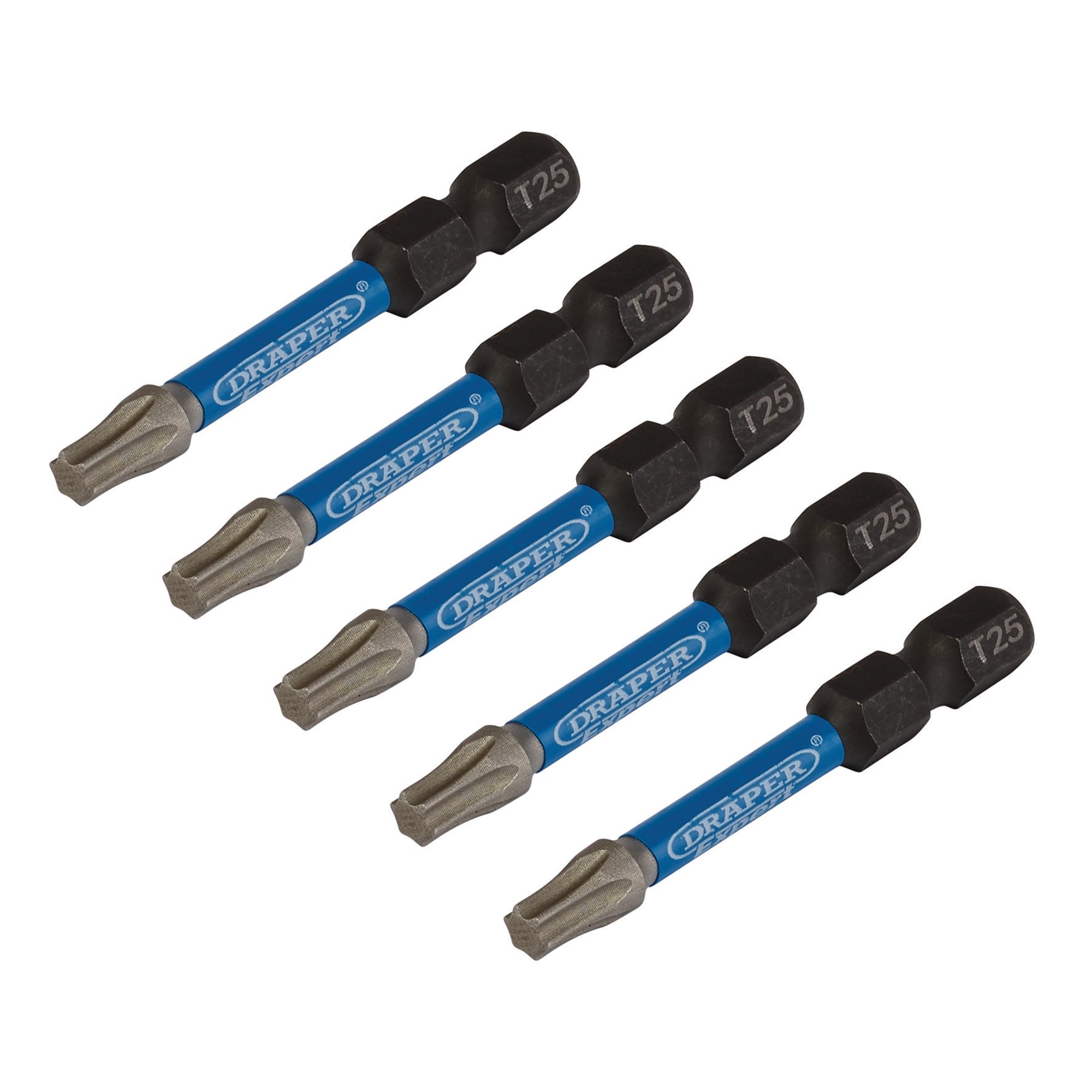 Draper-Expert-TX-STAR®-Impact-Screwdriver-Bits,-T25-x-50mm,-1/4"-Hex-(Pack-of-5)