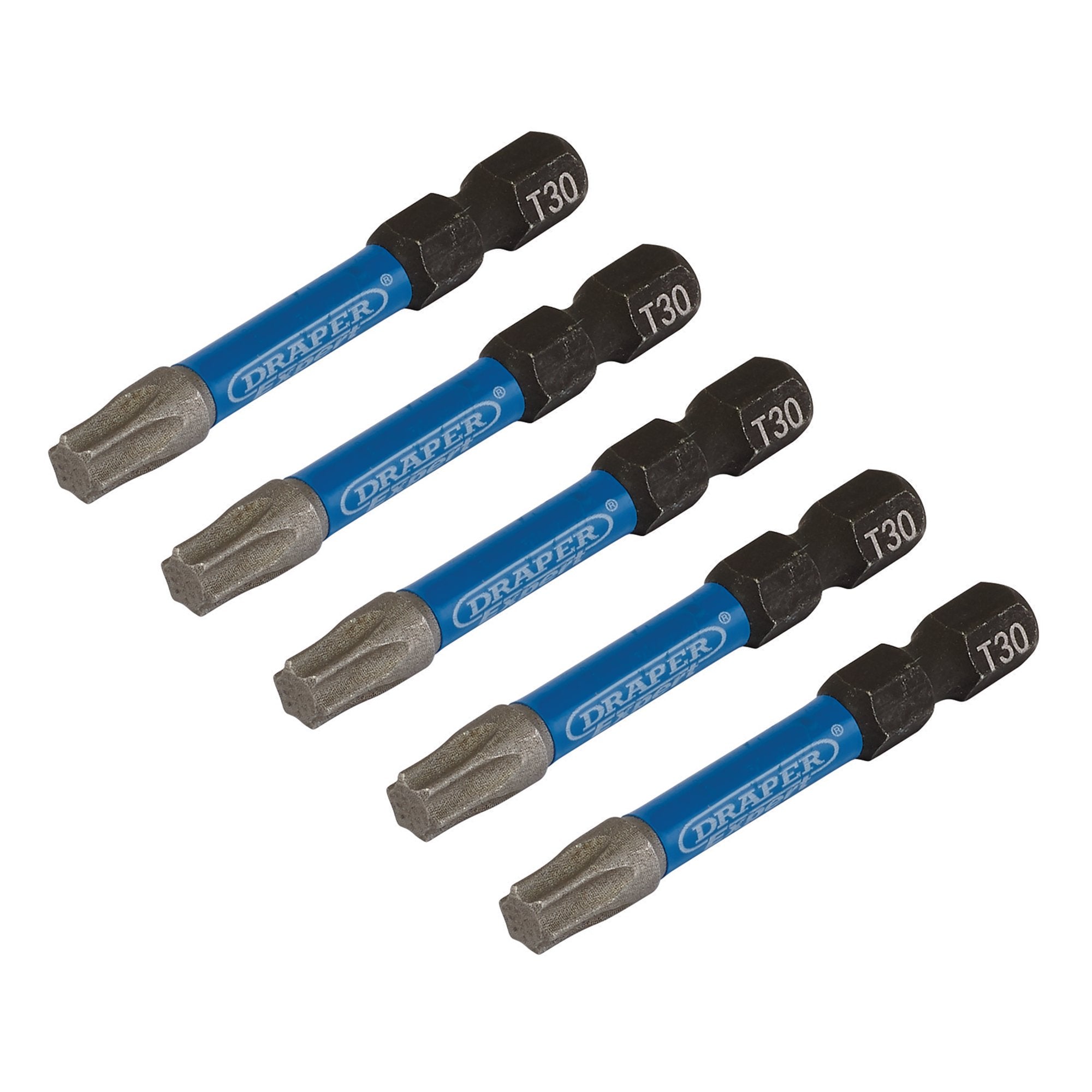 Draper-Expert-TX-STAR®-Impact-Screwdriver-Bits,-T30-x-50mm,-1/4"-Hex-(Pack-of-5)
