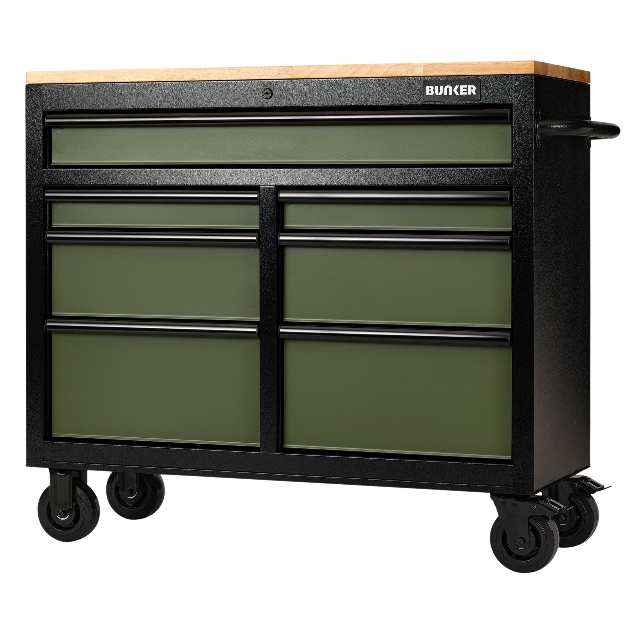 BUNKER®-7-Drawer-Workbench-Roller-Tool-Cabinet,-41",-Green
