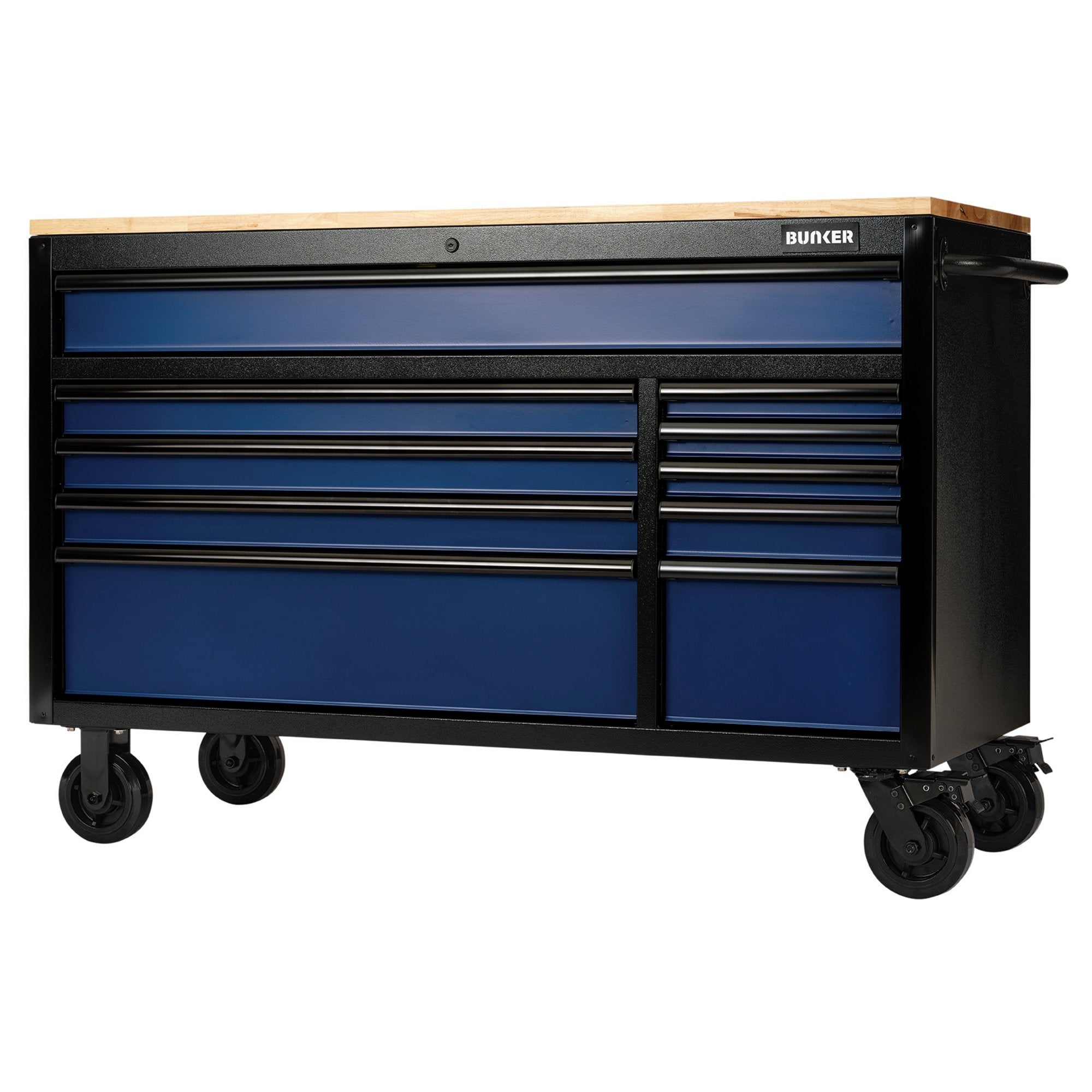 BUNKER®-10-Drawer-Workbench-Roller-Tool-Cabinet,-56",-Blue