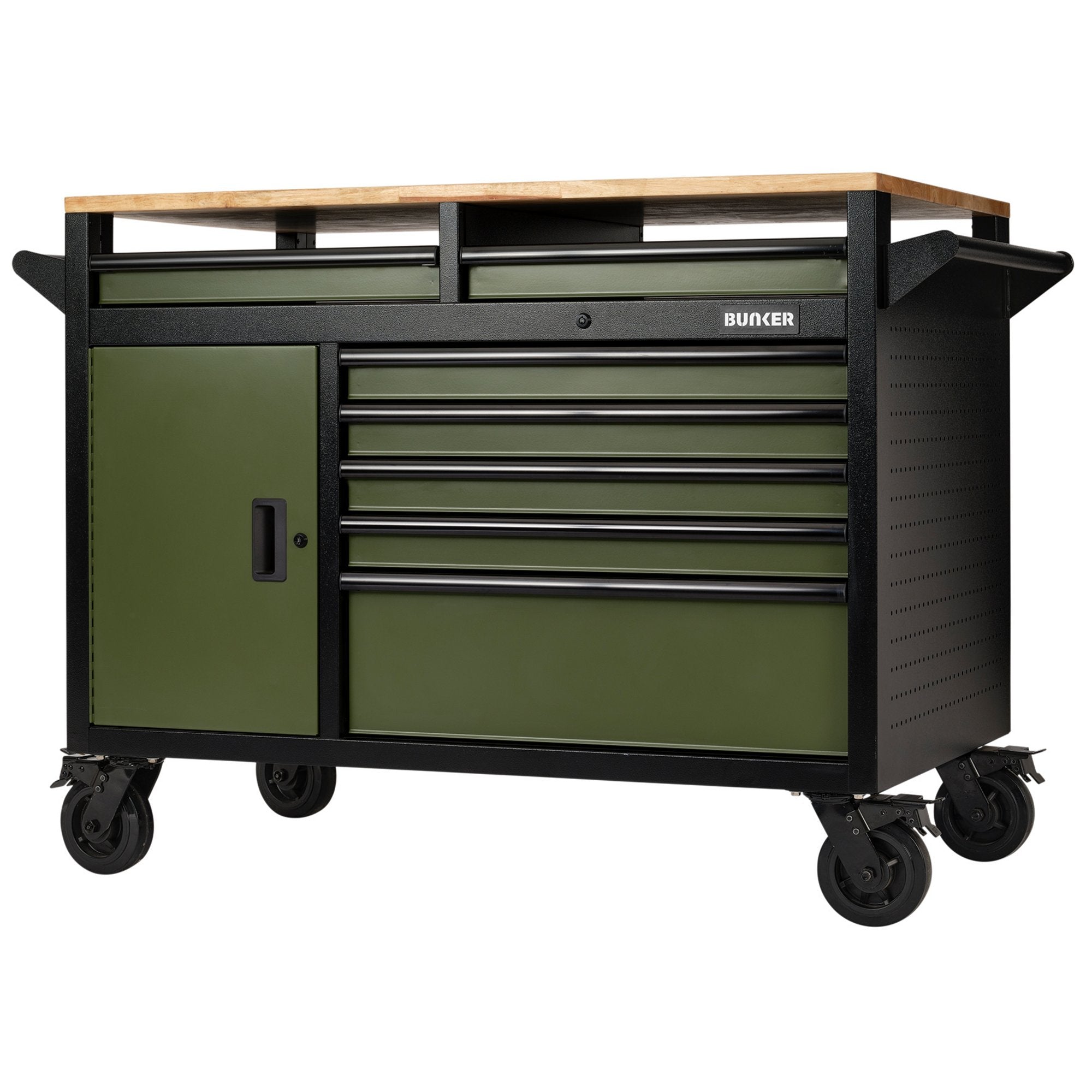 BUNKER®-14-Drawer-Multi-Functional-Workbench-Roller-Tool-Cabinet,-48",-Green