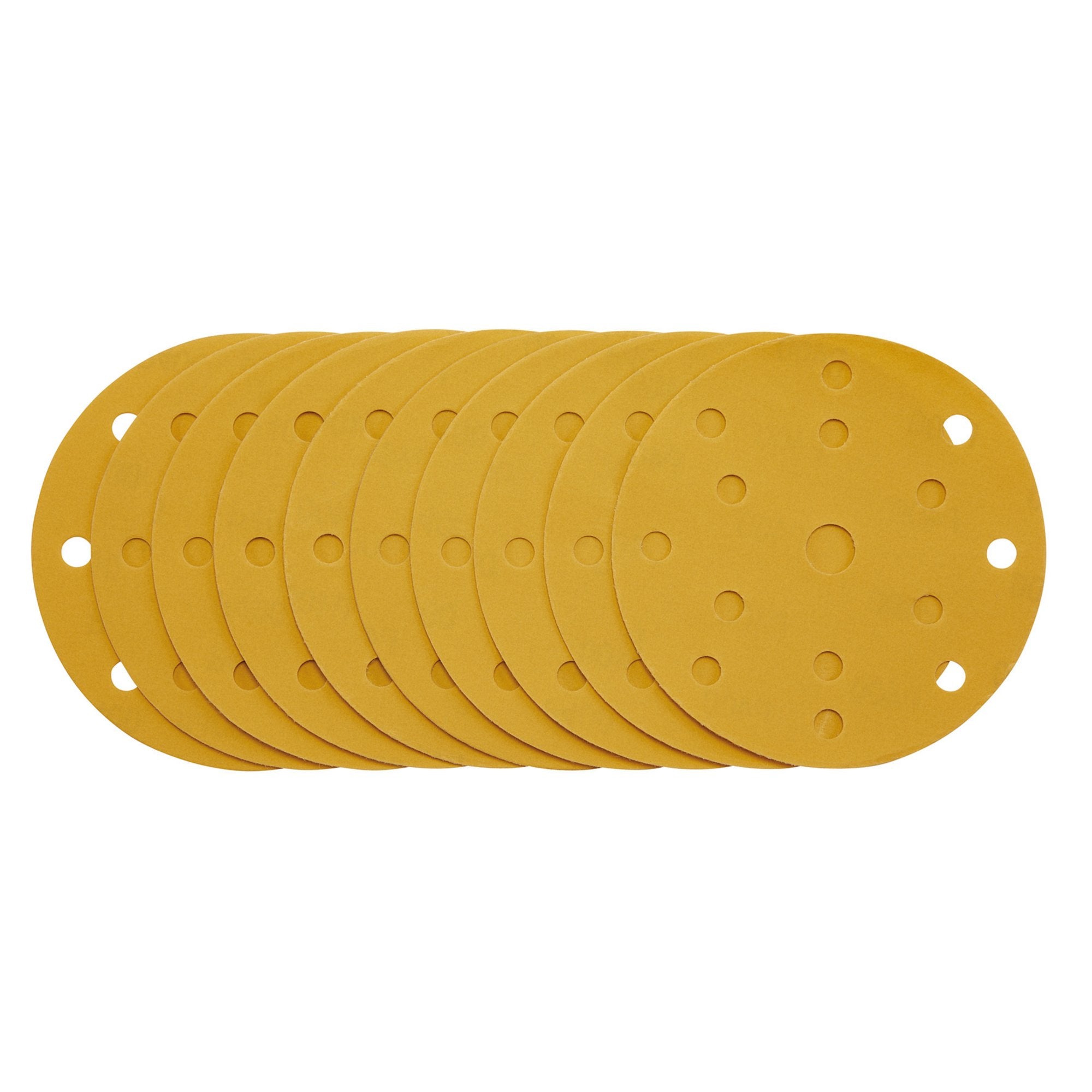 Gold-Sanding-Discs-with-Hook-&-Loop,-150mm,-400-Grit,-15-Dust-Extraction-Holes-(Pack-of-10)