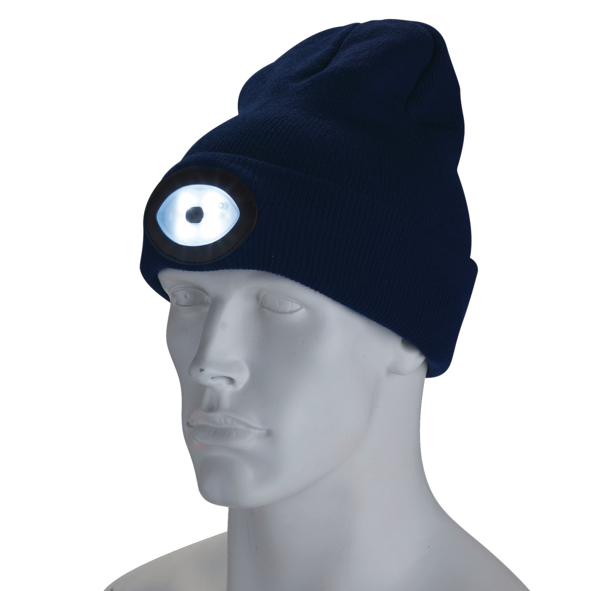 Beanie-Hat-with-Rechargeable-Torch,-One-Size,-1W,-100-Lumens,-Navy-Blue