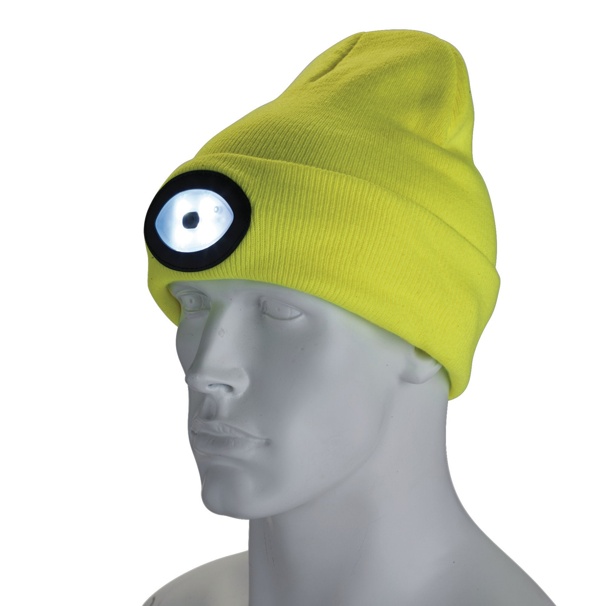 Beanie-Hat-with-Rechargeable-Torch,-One-Size,-1W,-100-Lumens,-High-vis-Yellow