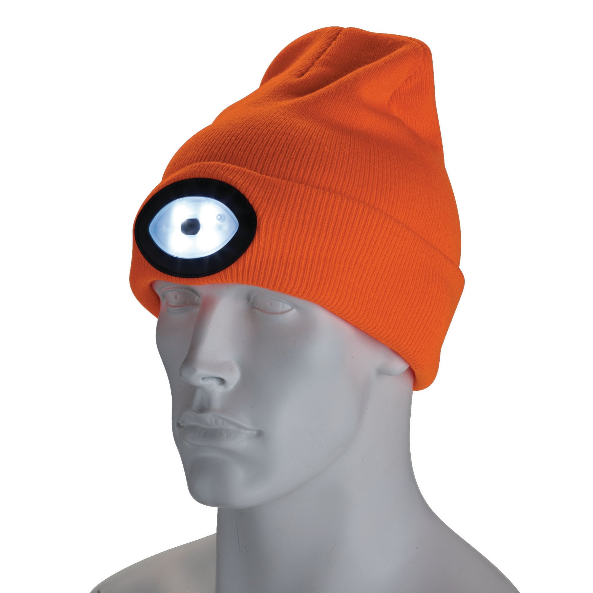 Beanie-Hat-with-Rechargeable-Torch,-One-Size,-1W,-100-Lumens,-High-vis-Orange