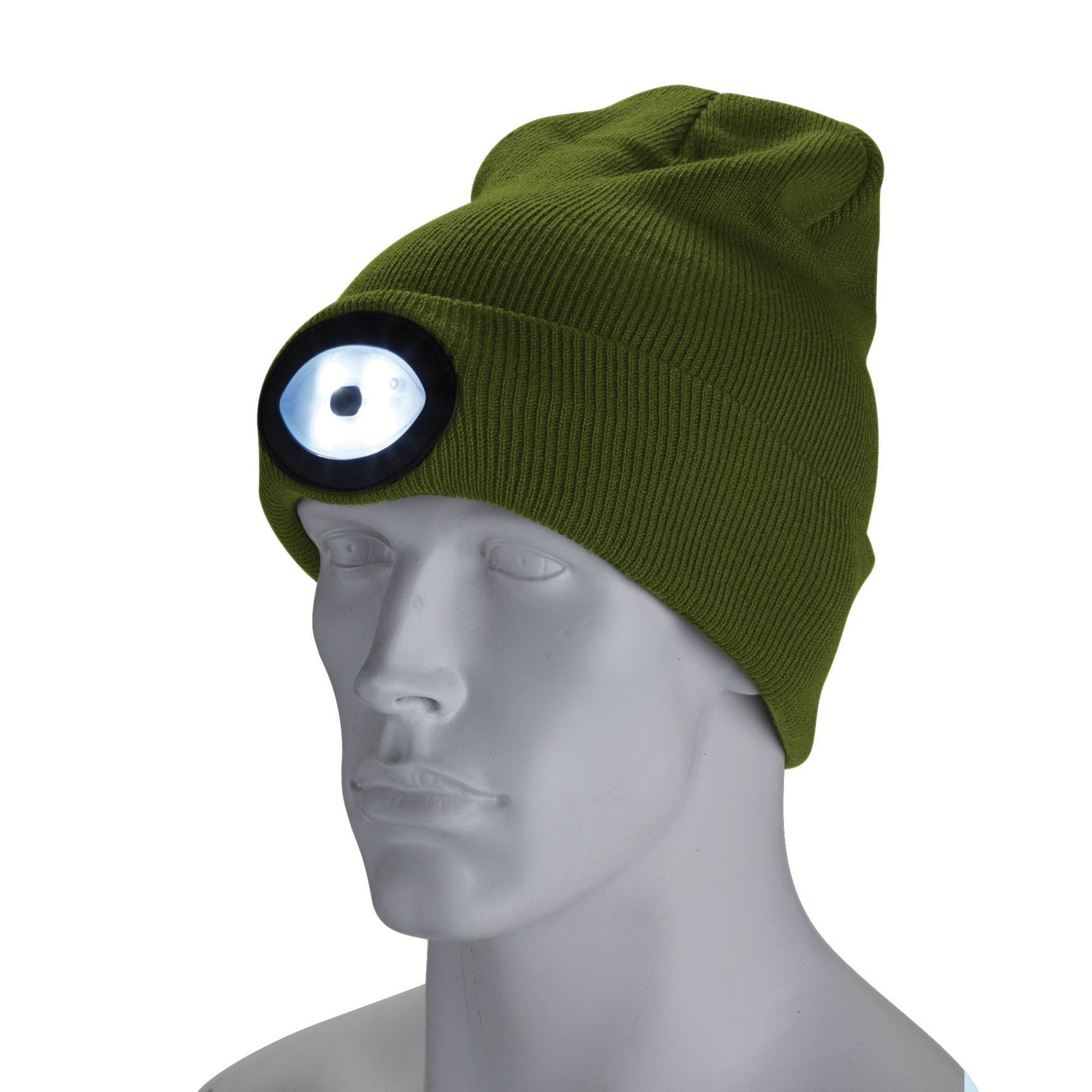 Beanie-Hat-with-Rechargeable-Torch,-One-Size,-1W,-100-Lumens,-Green