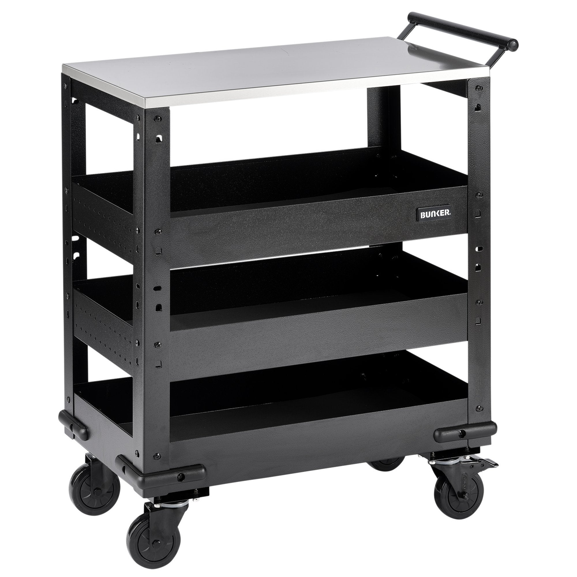 BUNKER®-3-Tier-Trolley-with-Pull-Handle-and-Stainless-Steel-Worktop,-714mm