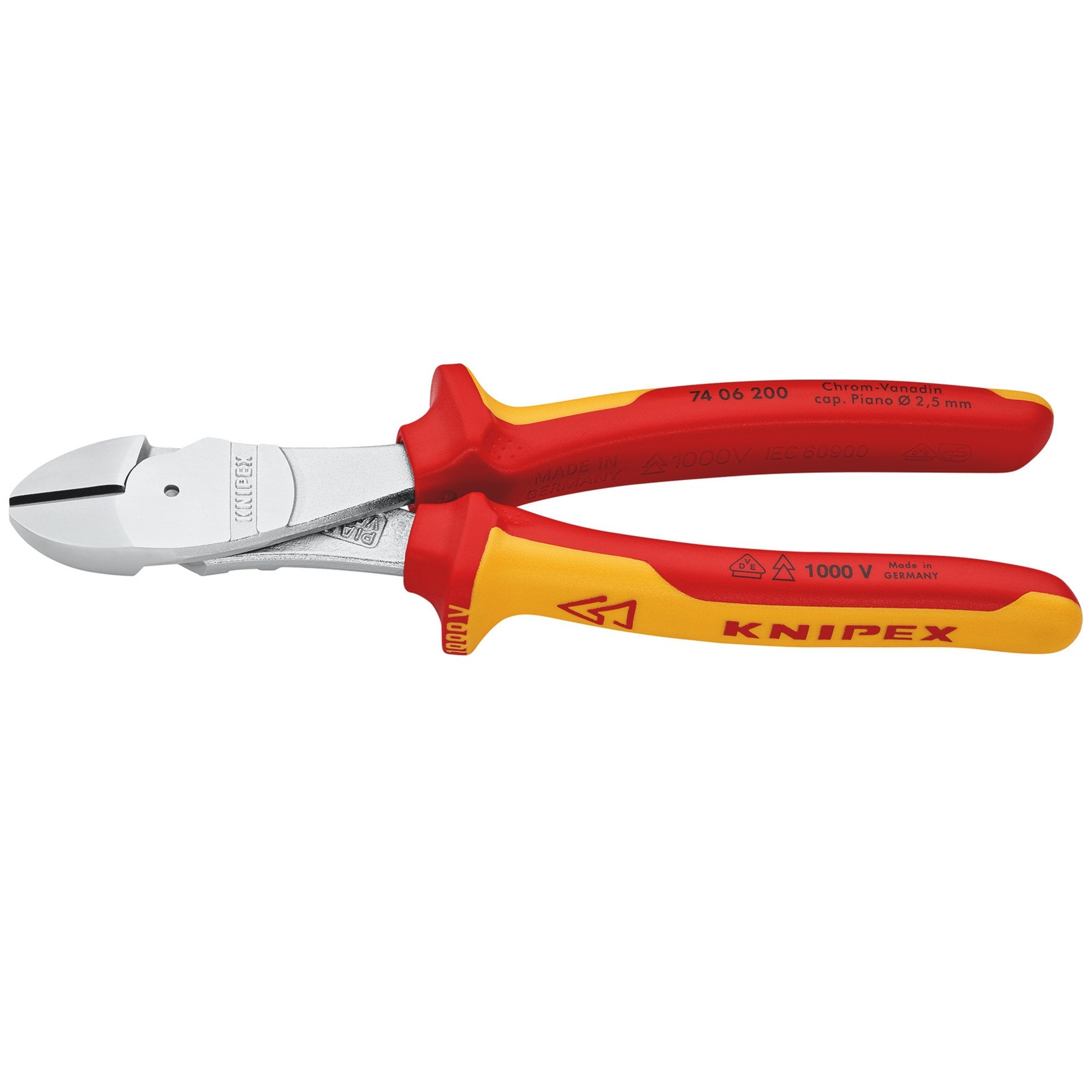 KNIPEX-74-06-200-VDE-High-Leverage-Diagonal-Cutter,-200mm
