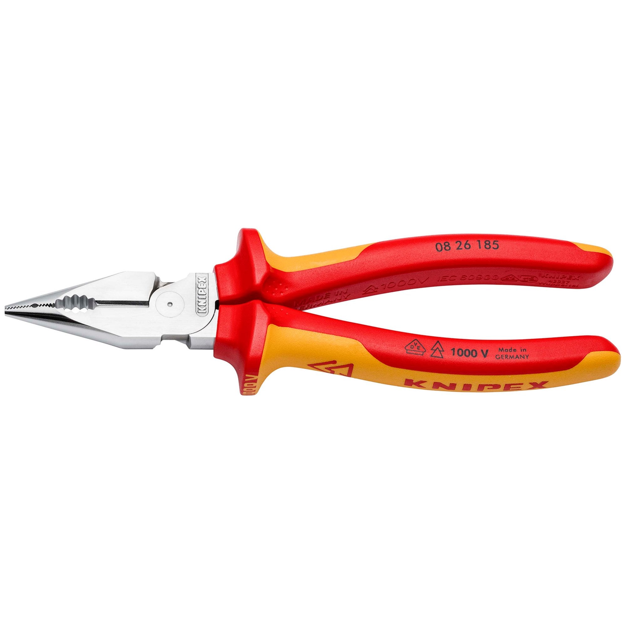 KNIPEX-08-26-185-SB-Needle-Nose-Combination-Pliers-insulated-with-multi-component-grips,-VDE-tested-chrome-plated-185mm