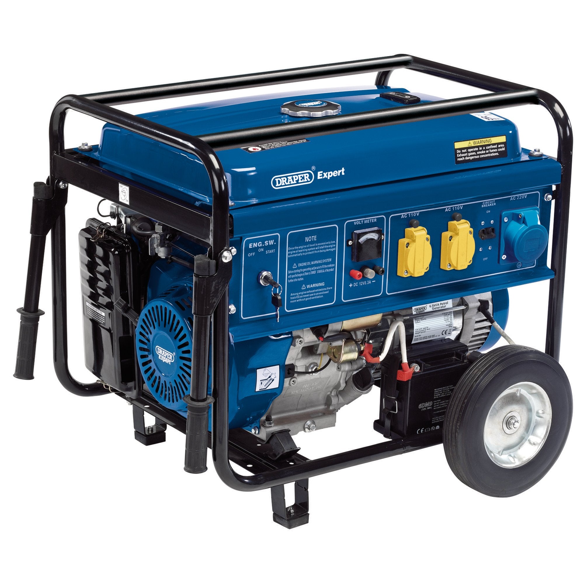 Draper-Expert-Petrol-Generator-with-Wheels,-6000W