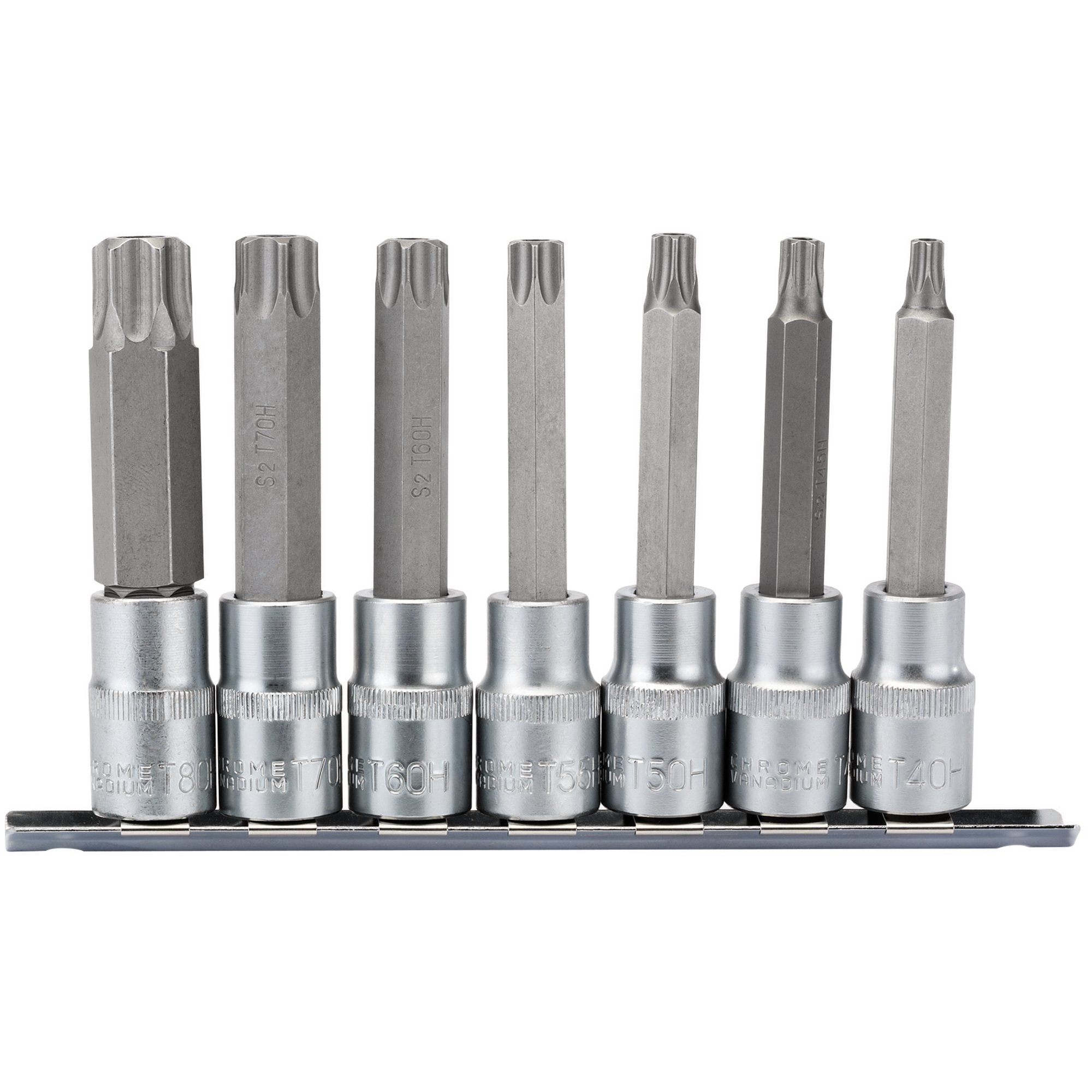 Draper-TX-STAR®-Security-Socket-Bit-Set,-1/2"-Sq.-Dr.,-100mm-(7-Piece)