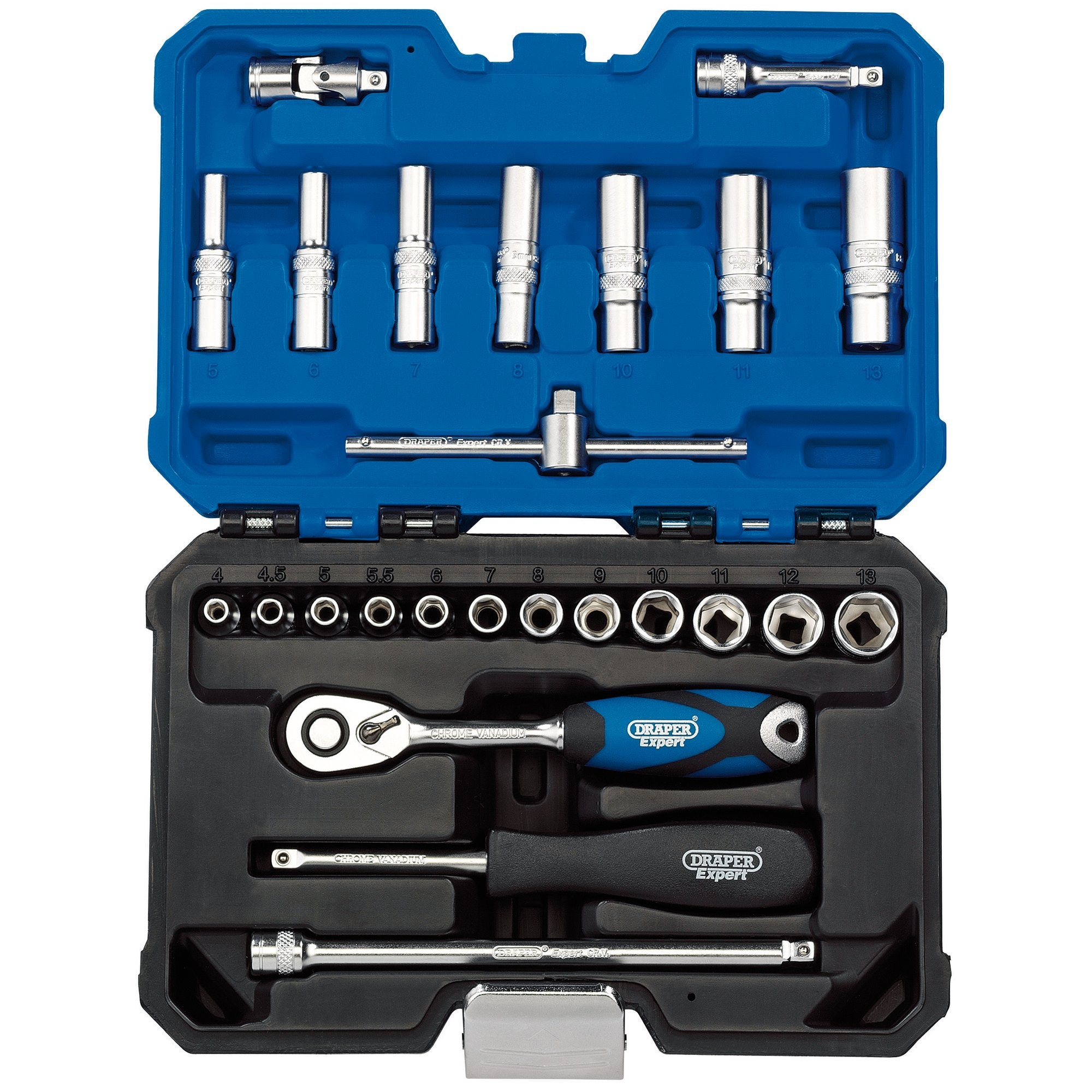 Draper-Expert-Metric-Socket-Set,-1/4"-Sq.-Dr.,-Blue-(25-Piece)