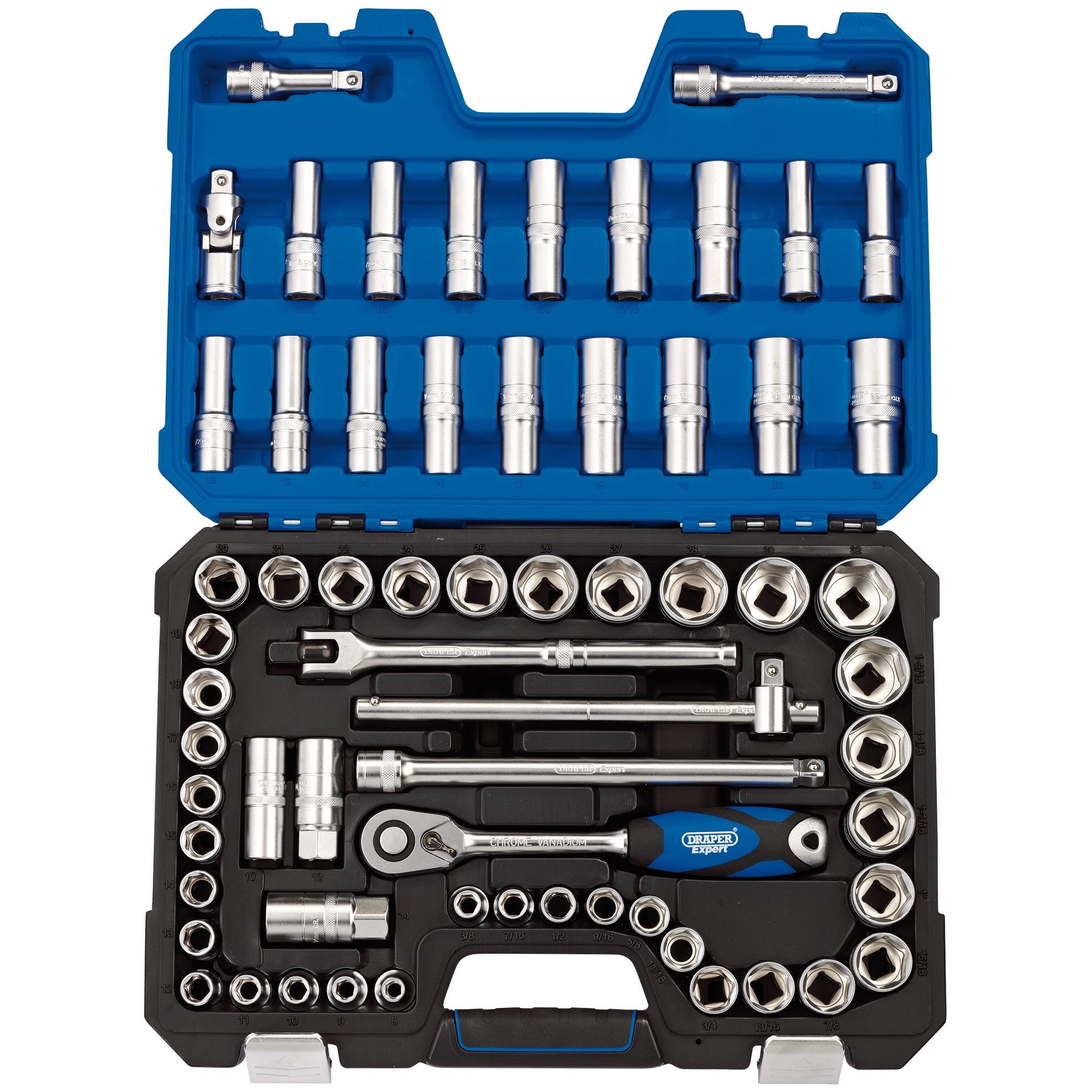 Draper-Expert-MM/AF-Combined-Socket-Set,-1/2"-Sq.-Dr.-(63-Piece)