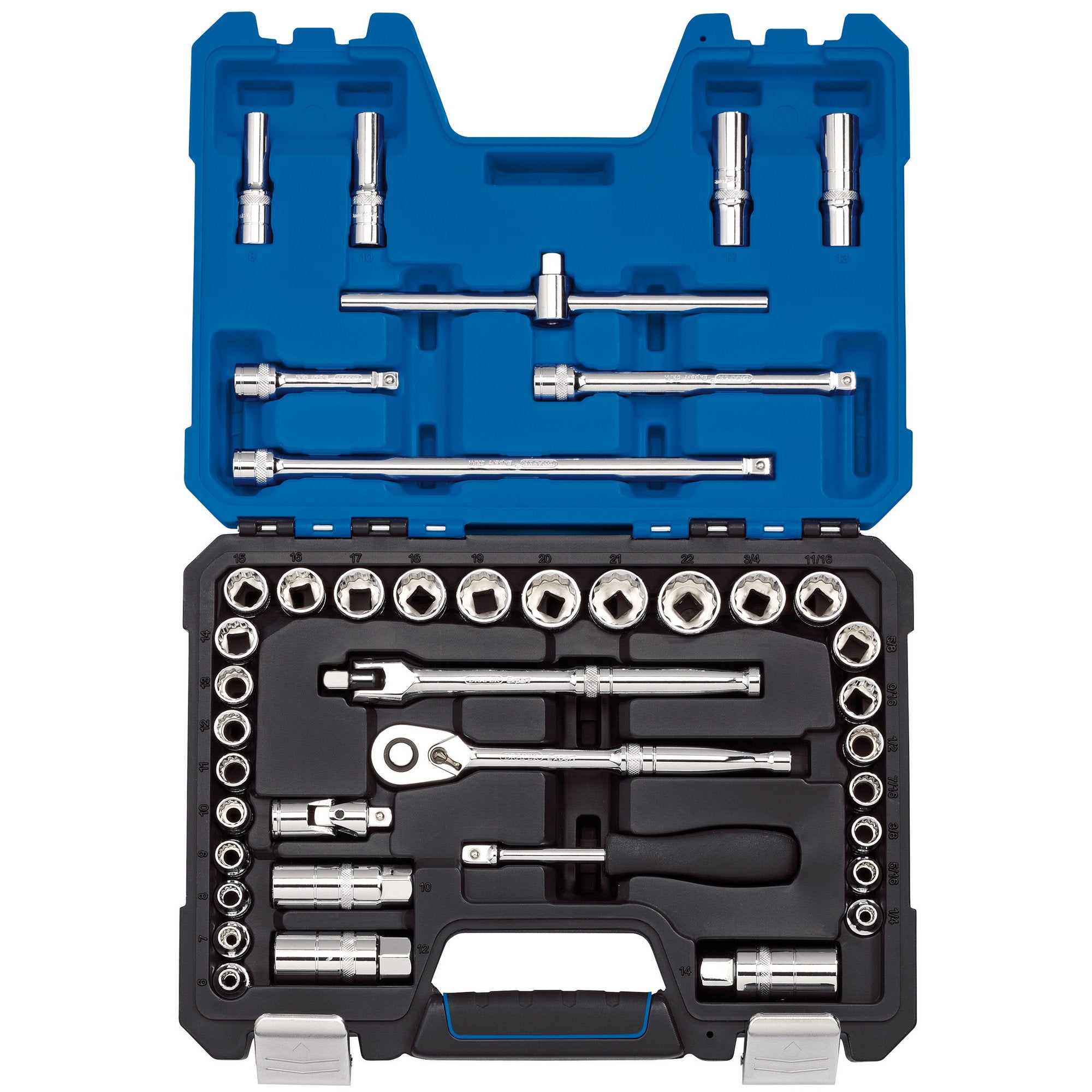 Draper-Expert-Combined-MM/AF-Socket-Set,-3/8"-Sq.-Dr.,-Blue-(41-Piece)