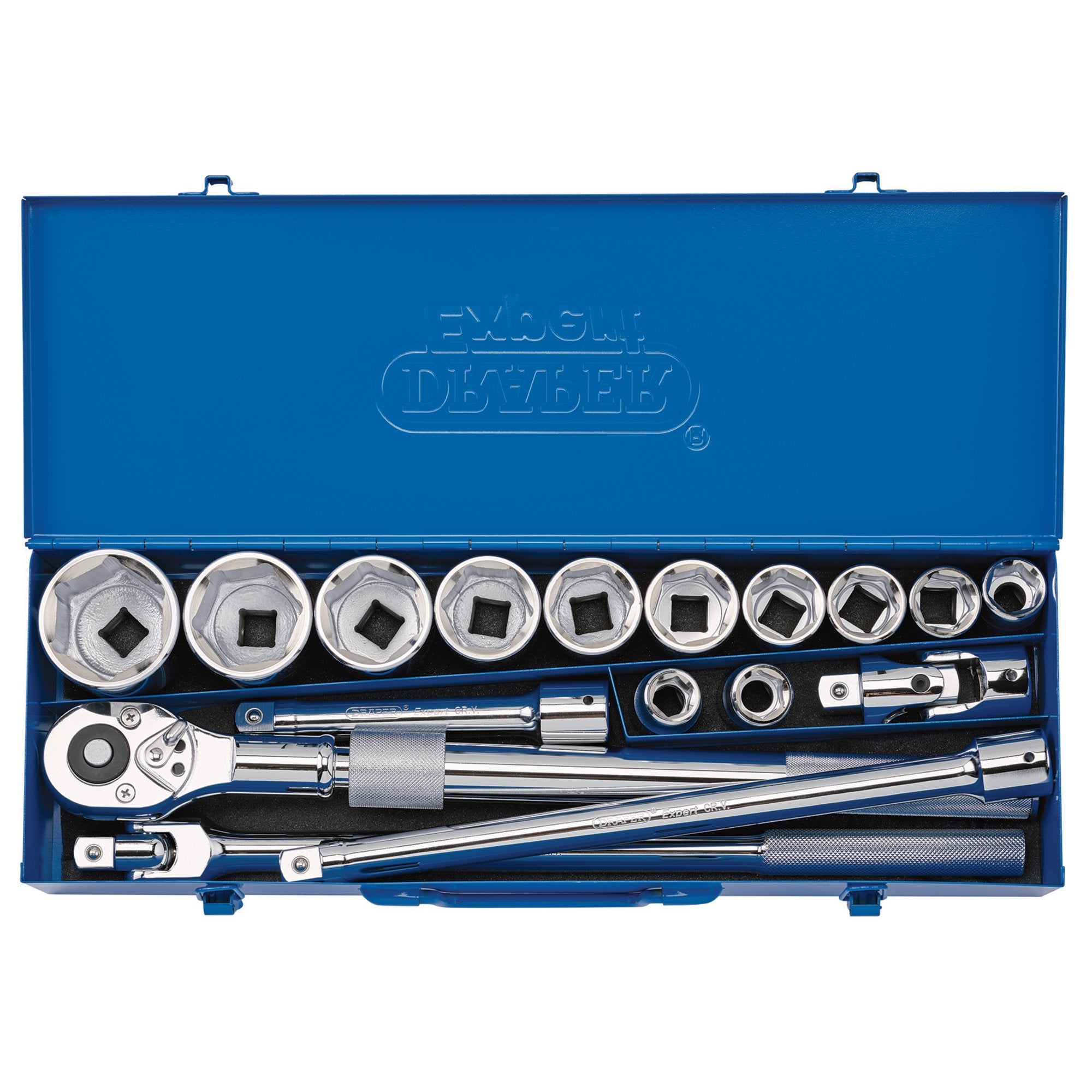 Draper-Expert-Metric-Socket-Set-in-Metal-Case,-3/4"-Sq.-Dr.-(17-Piece)
