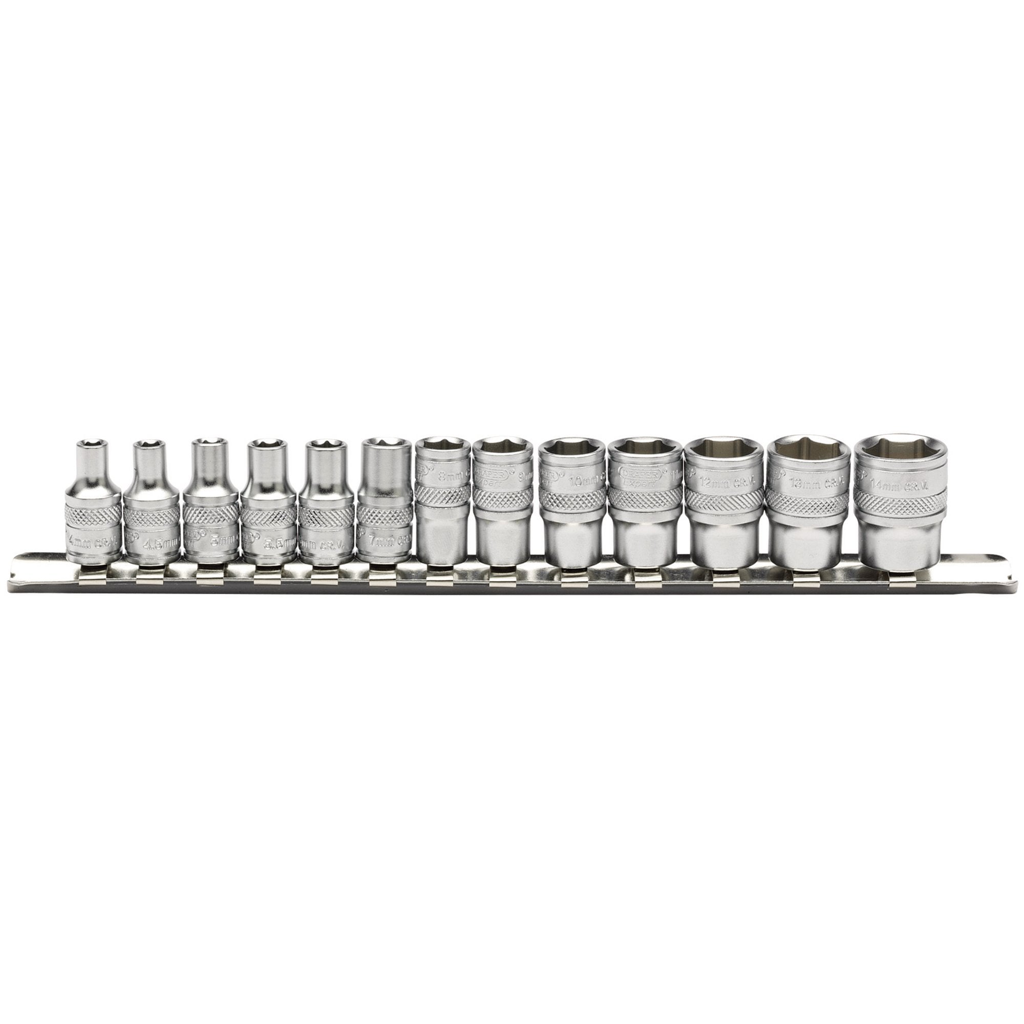 Draper-Expert-Metric-Socket-Set-on-a-Metal-Rail,-1/4"-Sq.-Dr.-(13-Piece)