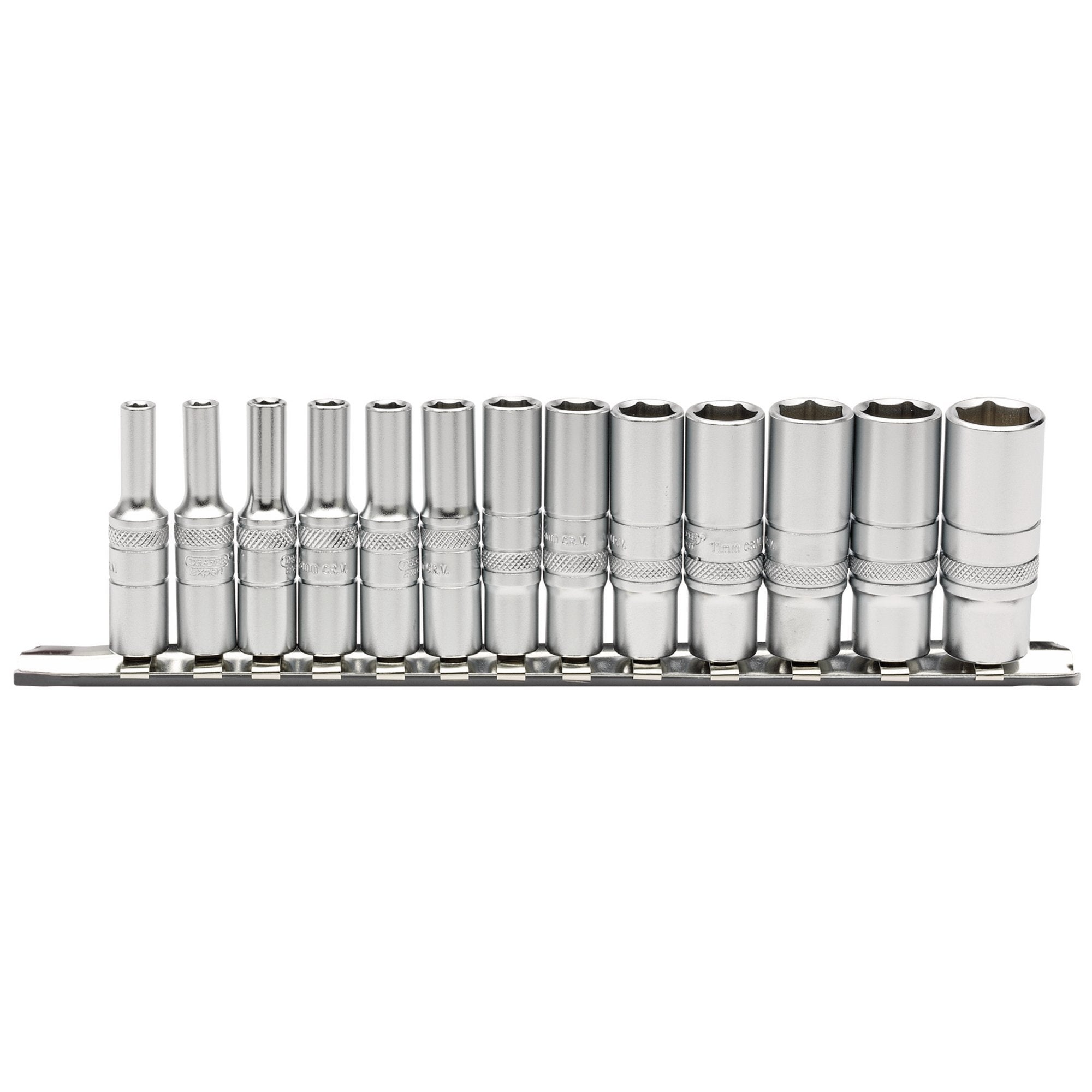 Deep-Metric-Socket-Set-on-a-Metal-Rail,-1/4"-Sq.-Dr.-(13-Piece)