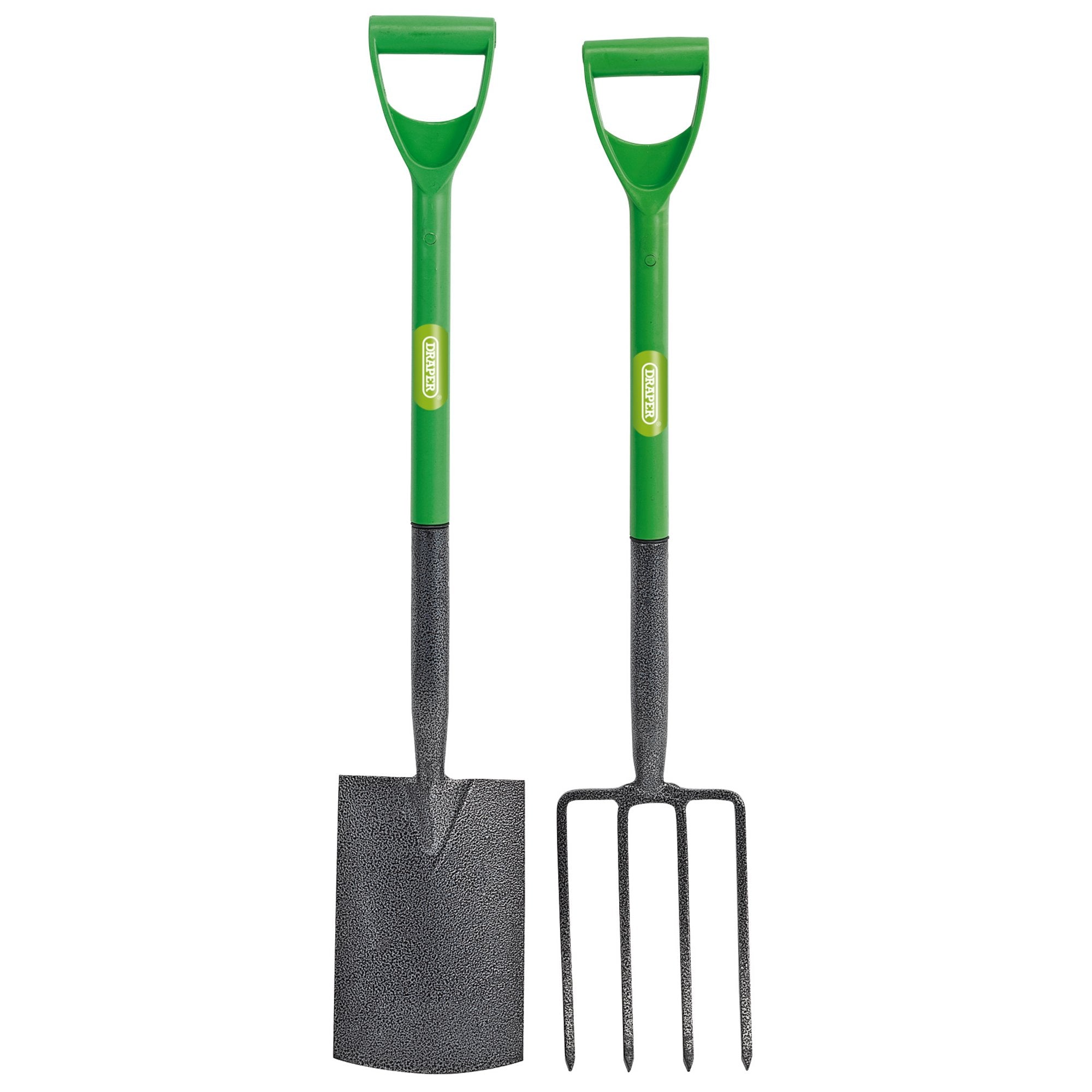 Carbon-Steel-Garden-Fork-and-Spade-Set,-Green