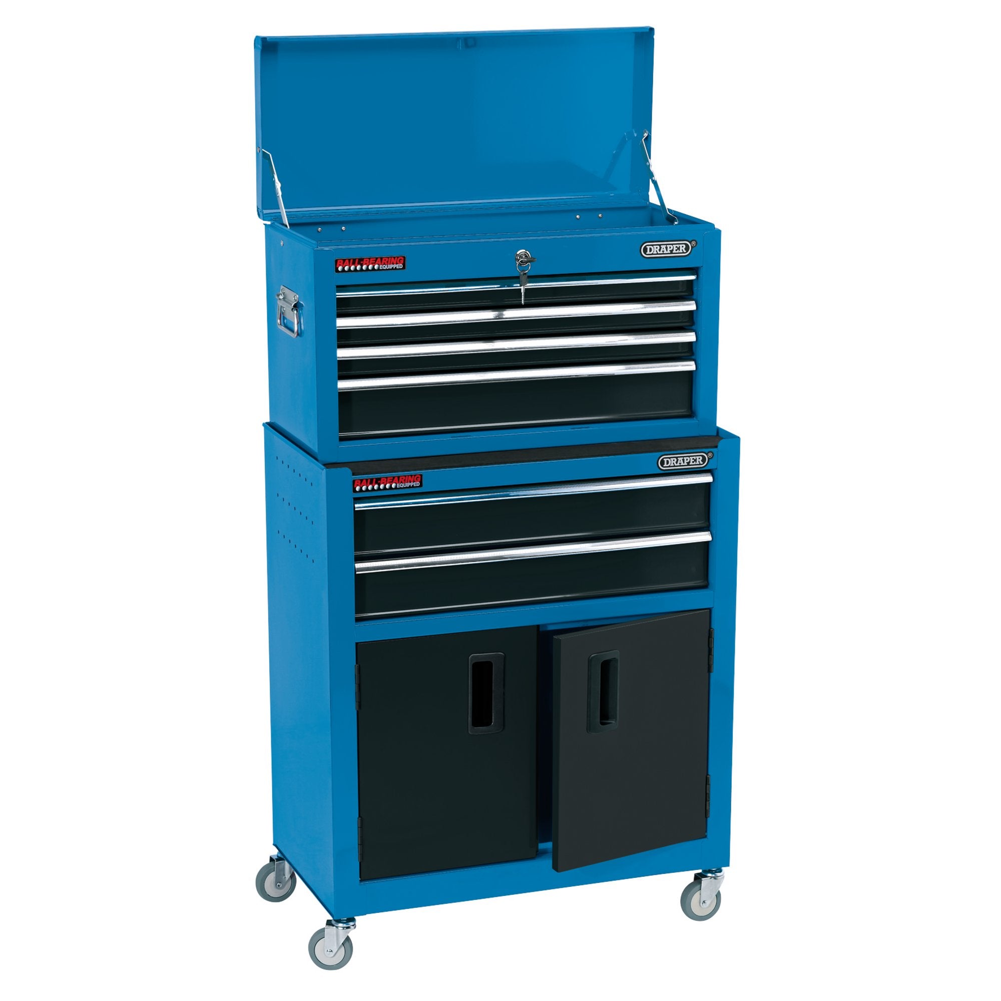 Combined-Roller-Cabinet-and-Tool-Chest,-6-Drawer,-24",-Blue