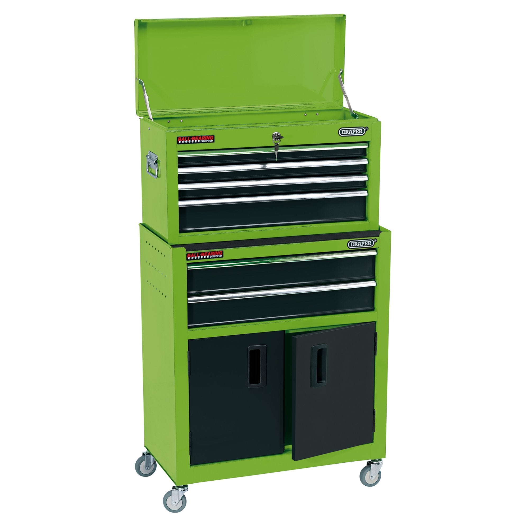 Combined-Roller-Cabinet-and-Tool-Chest,-6-Drawer,-24",-Green