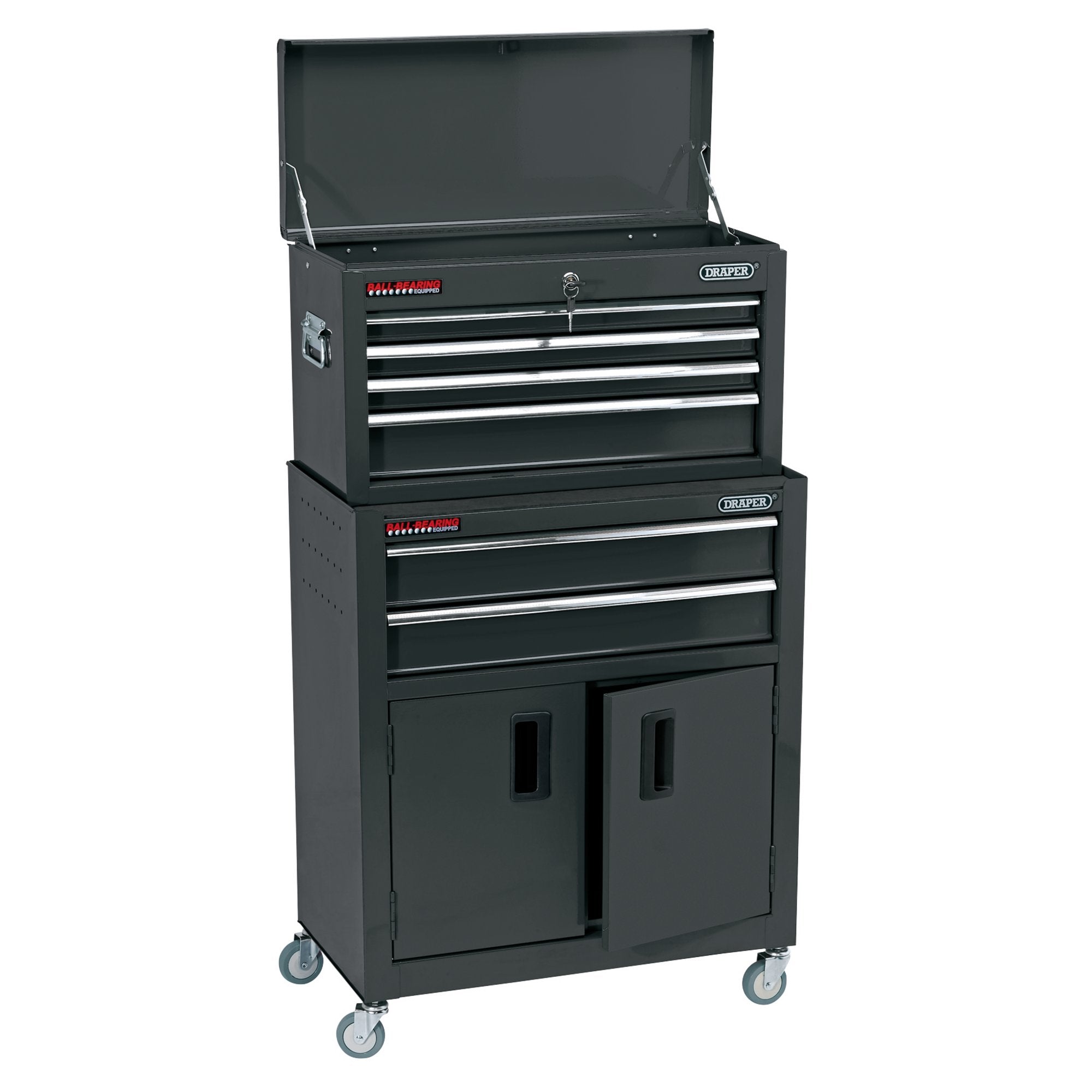 Combined-Roller-Cabinet-and-Tool-Chest,-6-Drawer,-24",-Black