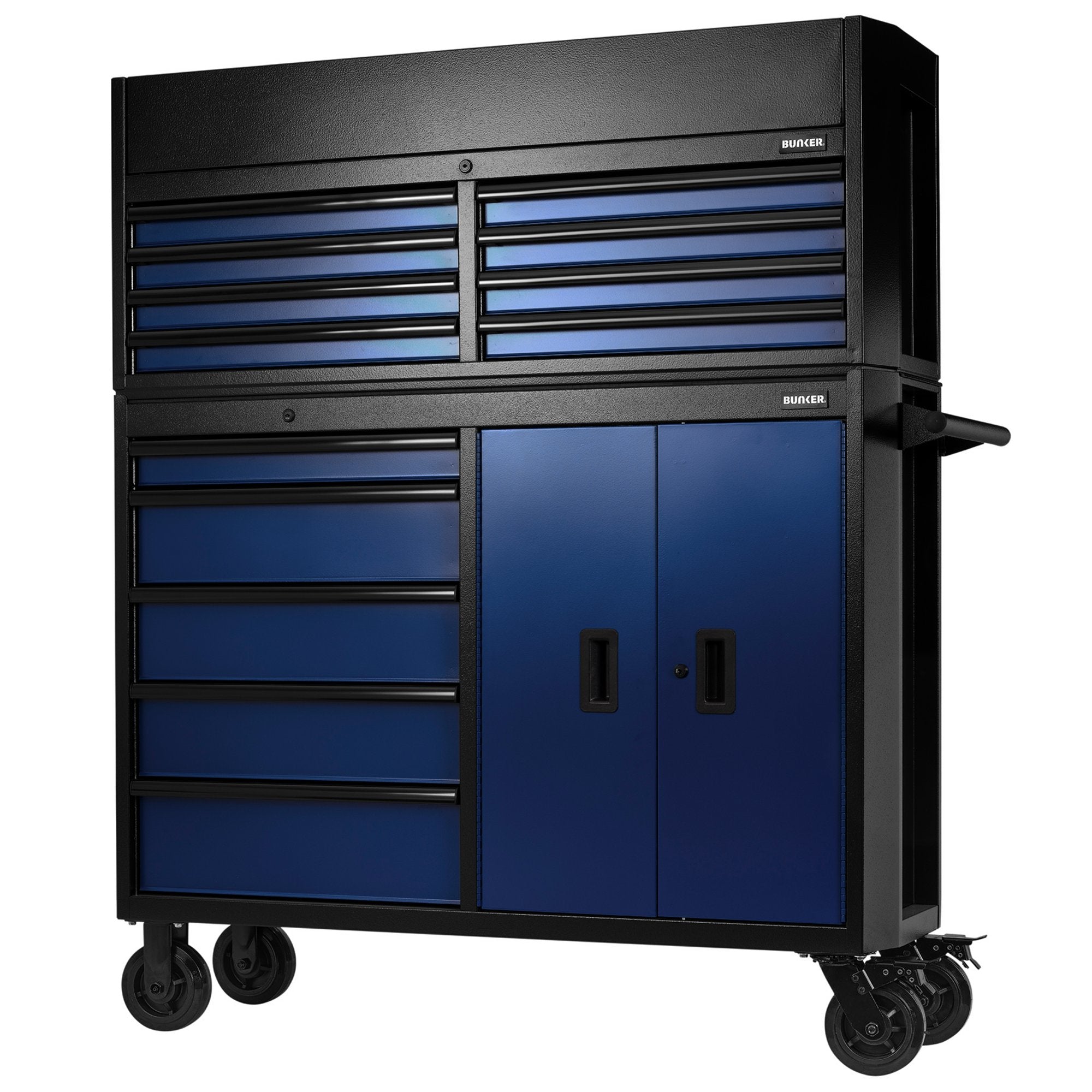 BUNKER®-13-Drawer-Combined-Roller-Cabinet-and-Tool-Chest,-52",-Blue