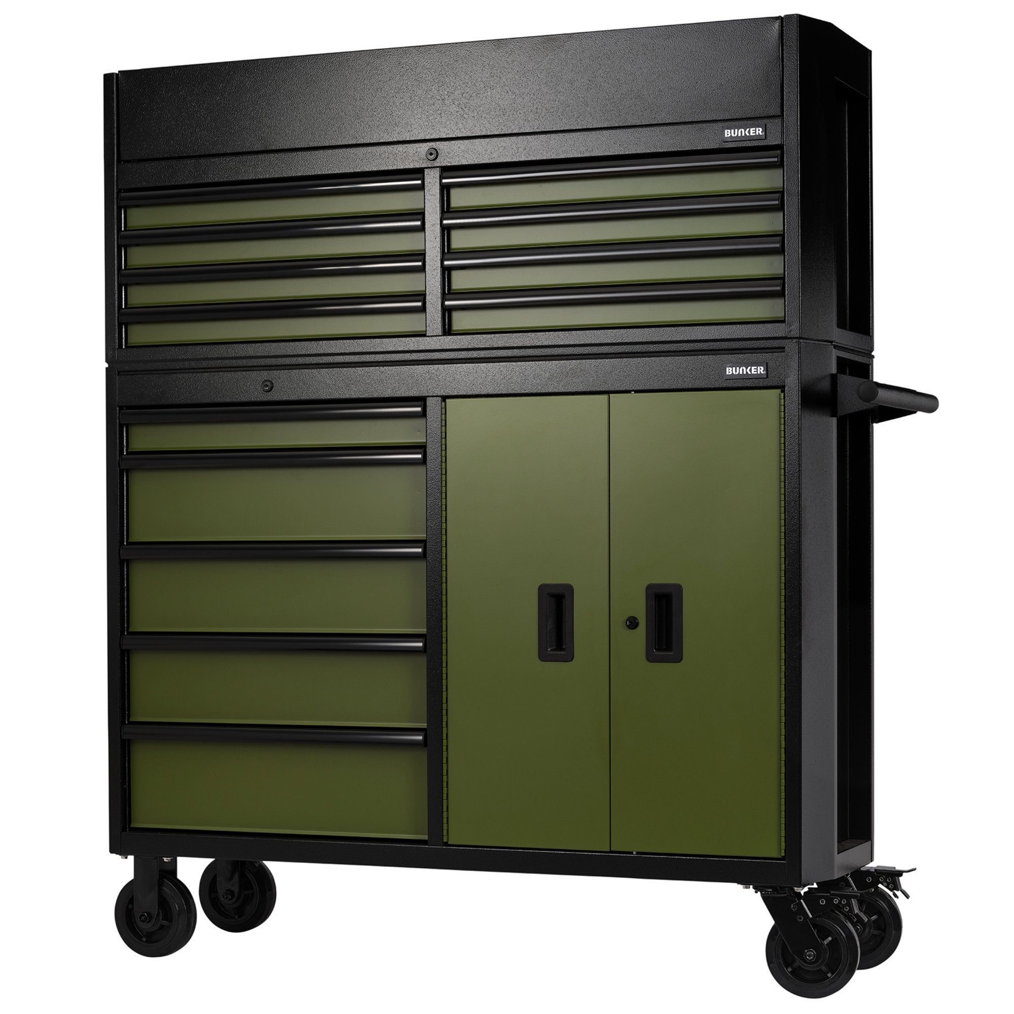 BUNKER®-13-Drawer-Combined-Roller-Cabinet-and-Tool-Chest,-52",-Green
