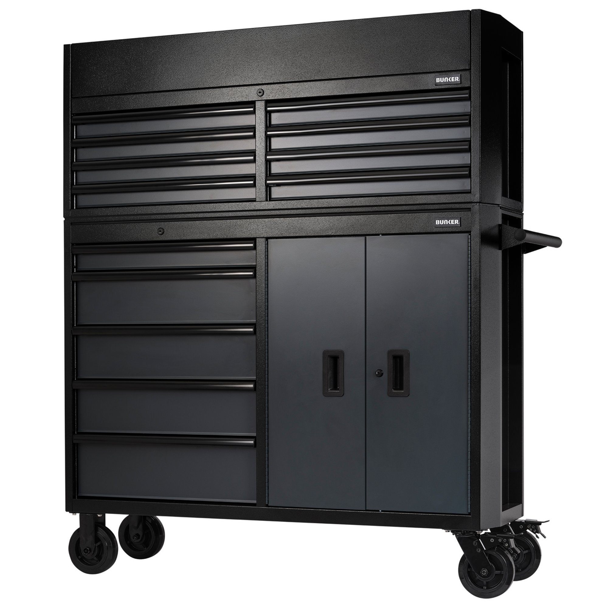 BUNKER®-13-Drawer-Combined-Roller-Cabinet-and-Tool-Chest,-52",-Grey