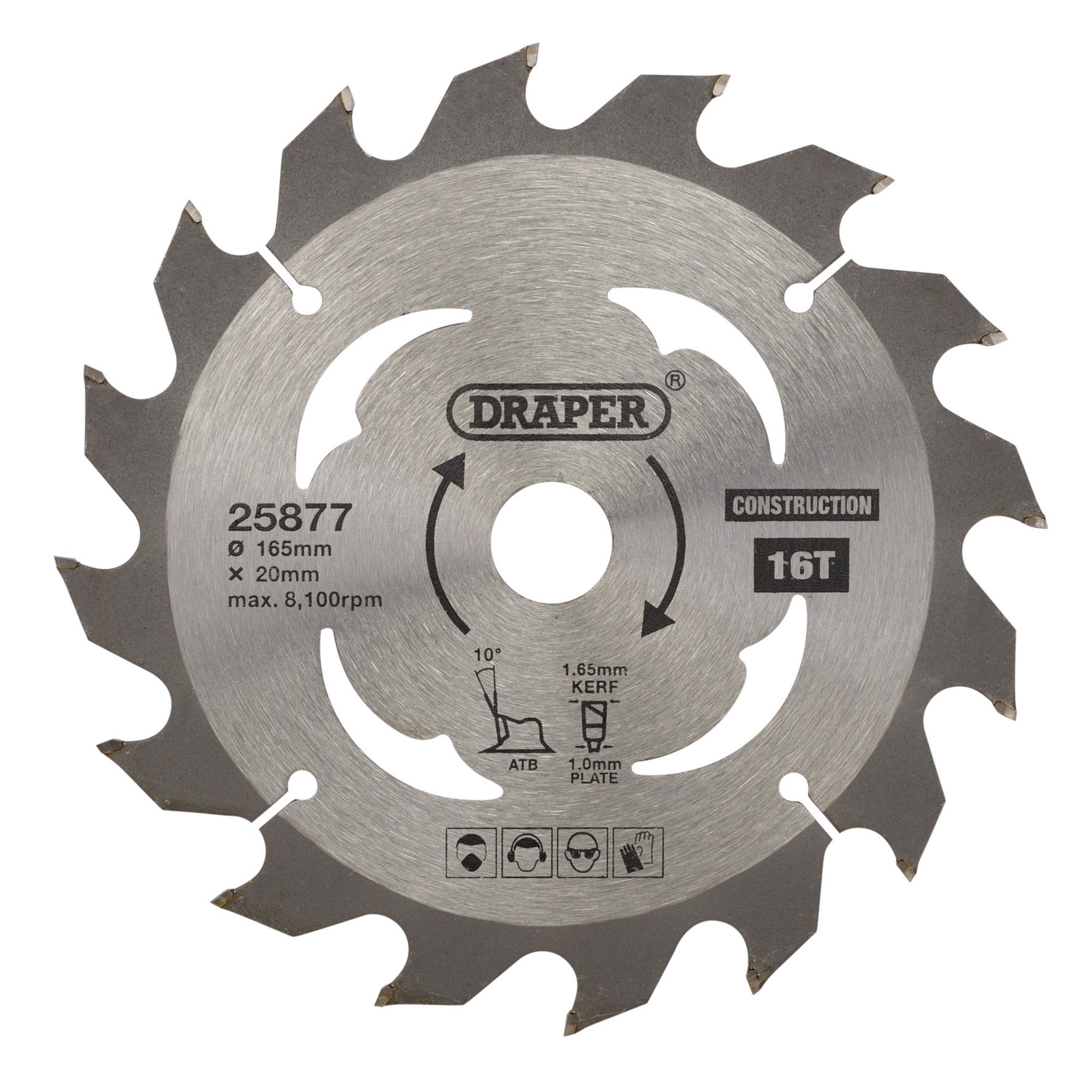 TCT-Cordless-Construction-Circular-Saw-Blade-for-Wood-&-Composites,-165-x-20mm,-16T