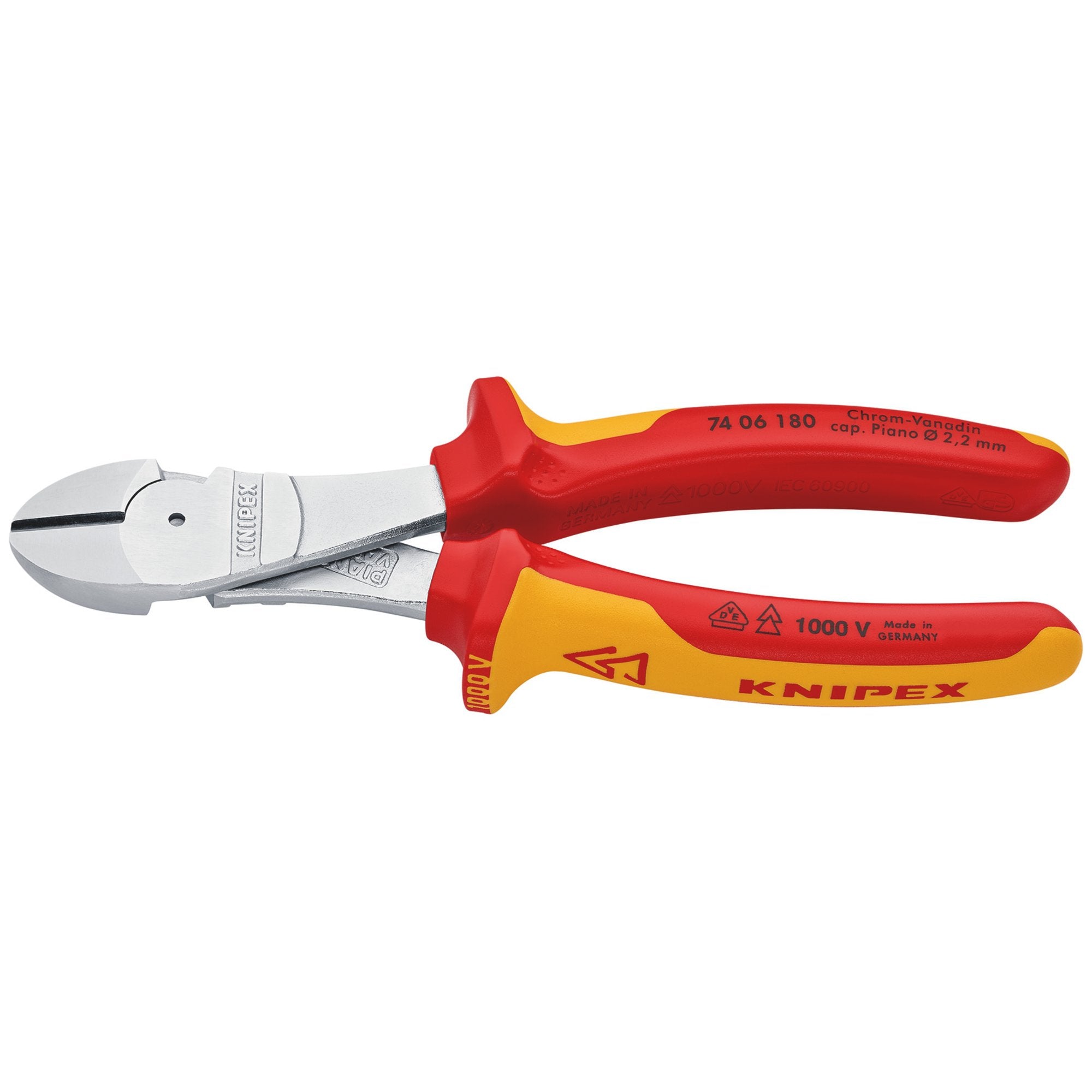 KNIPEX-74-06-180-SB-VDE-Insulated-High-Leverage-Diagonal-Cutter,-180-mm