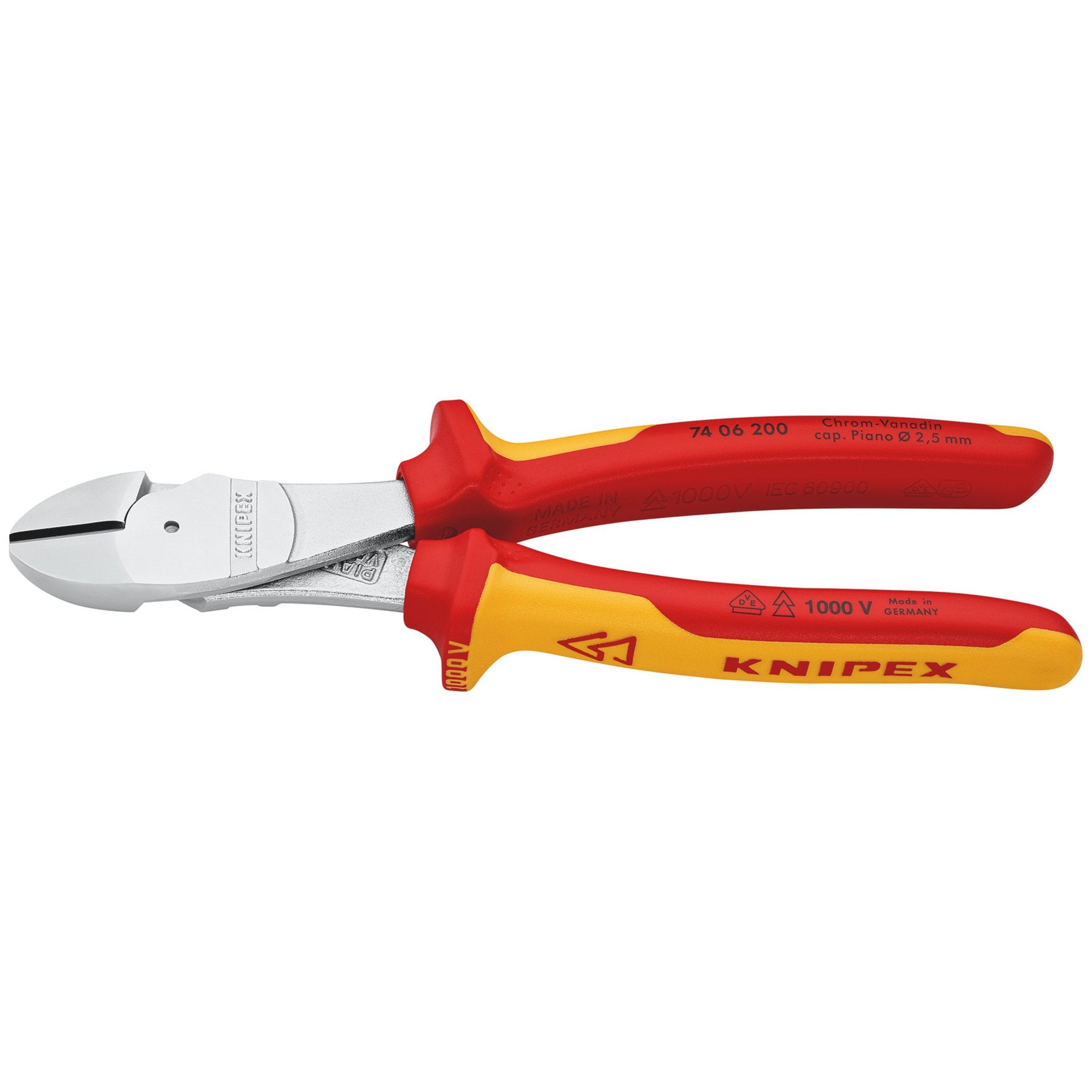 KNIPEX-74-06-200-SB-VDE-Insulated-High-Leverage-Diagonal-Cutter,-200mm