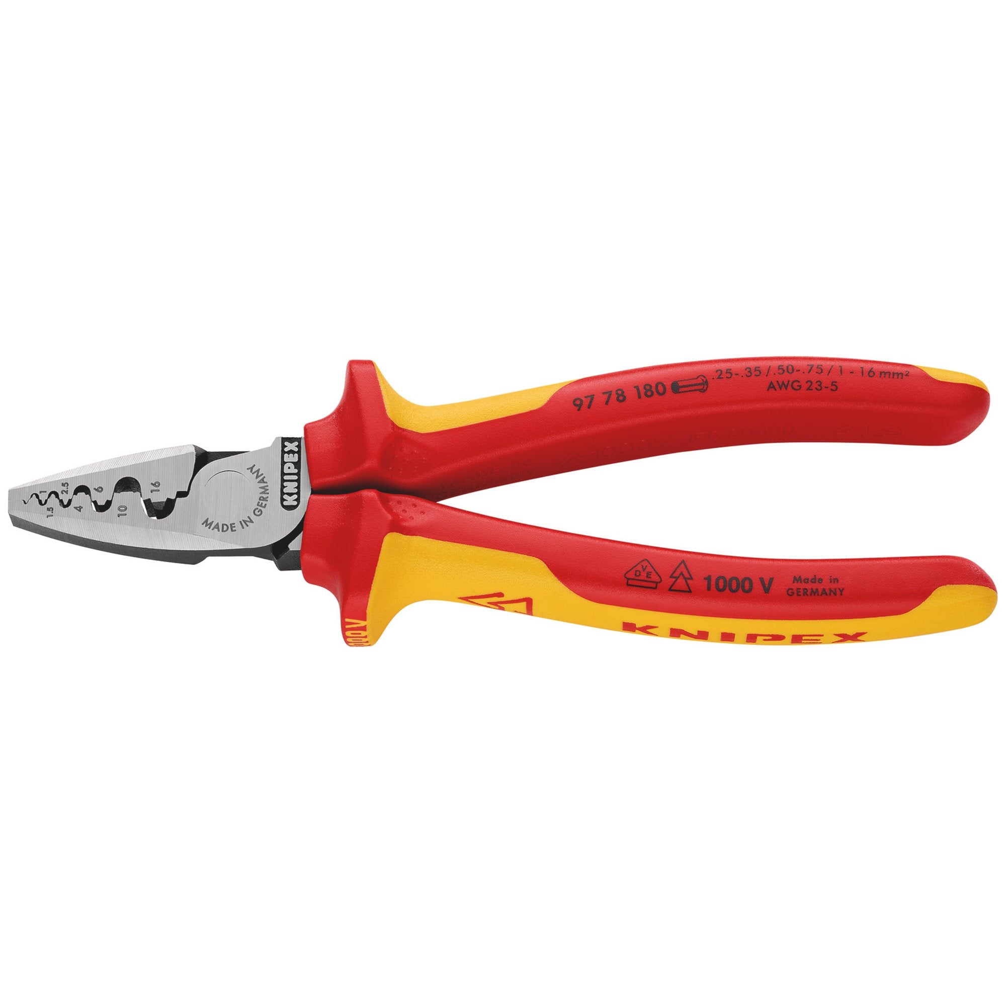 KNIPEX-97-78-180-SB-VDE-Insulated-Crimping-Pliers-For-End-Sleeves,-180-mm